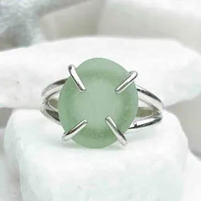 Light, Frosty Seafoam Sea Glass Ring in Sterling Silver Size 9 | #1805