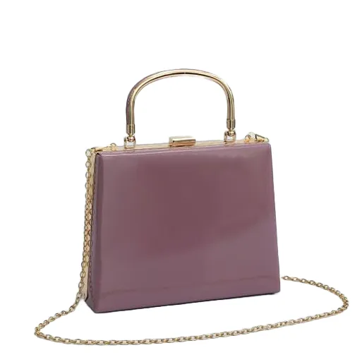 Lilac Patent Handbag With Gold Clasp and Chain Detail Shoulder Strap