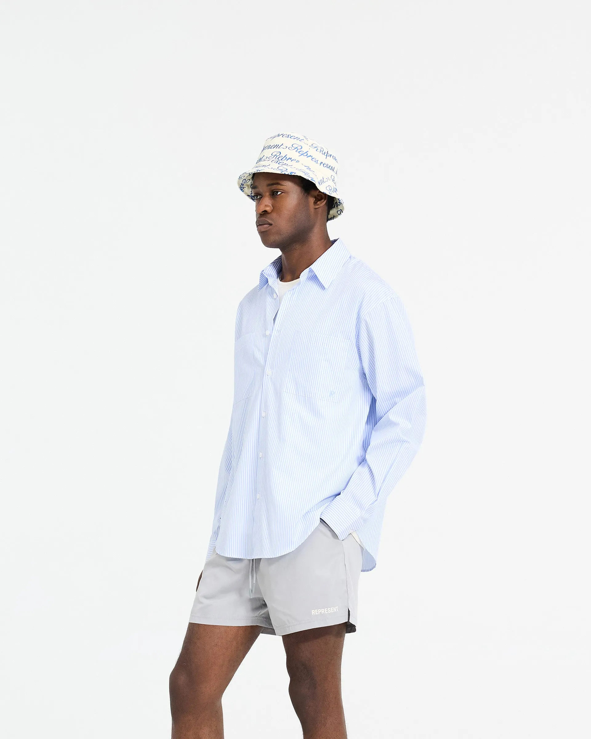 Long Sleeve Pinstripe Shirt - Baby Blue