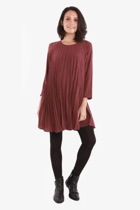 Long Sleeves Brenna Pleats Nursing Dress Maroon