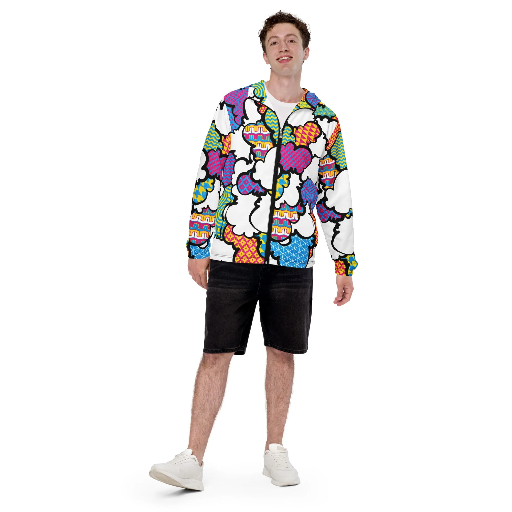 Men's CMYK Graffiti Clouds Zipped Windbreaker Hoodie 001