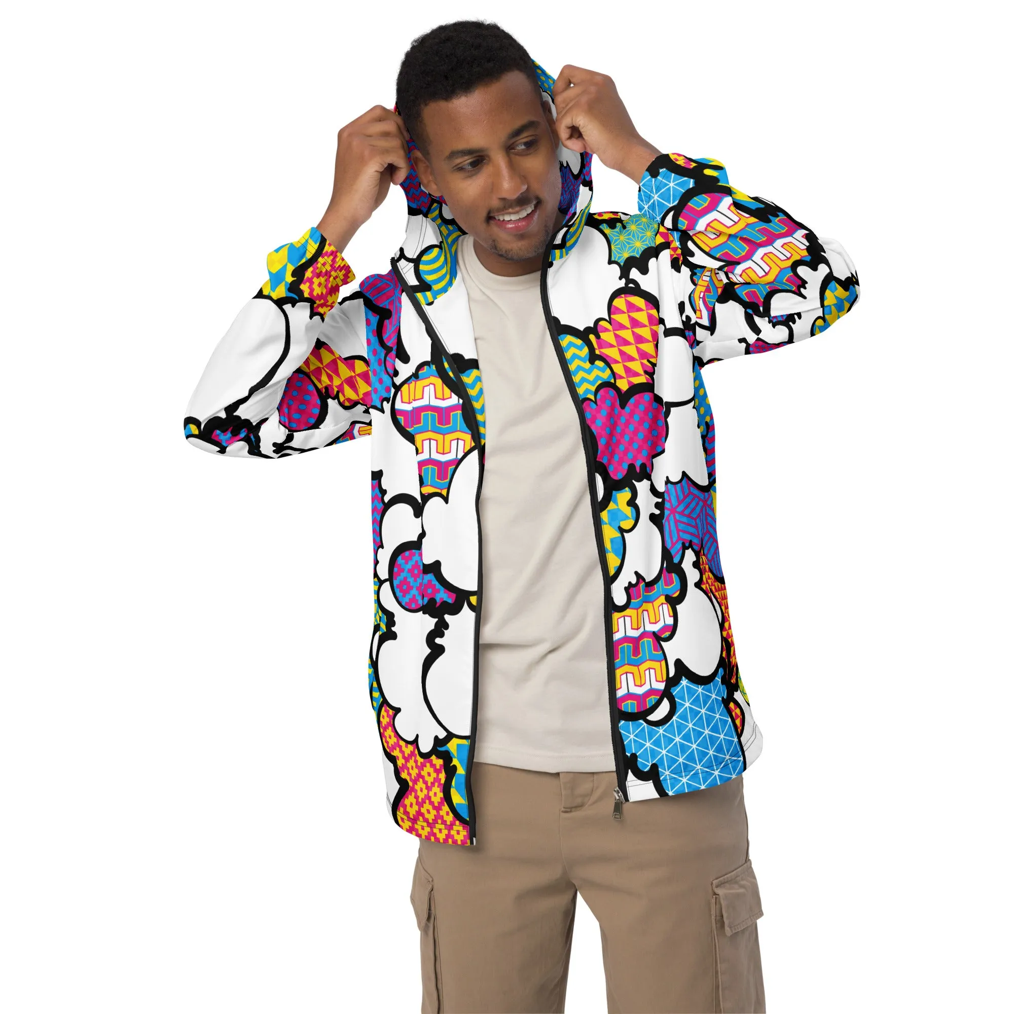 Men's CMYK Graffiti Clouds Zipped Windbreaker Hoodie 001