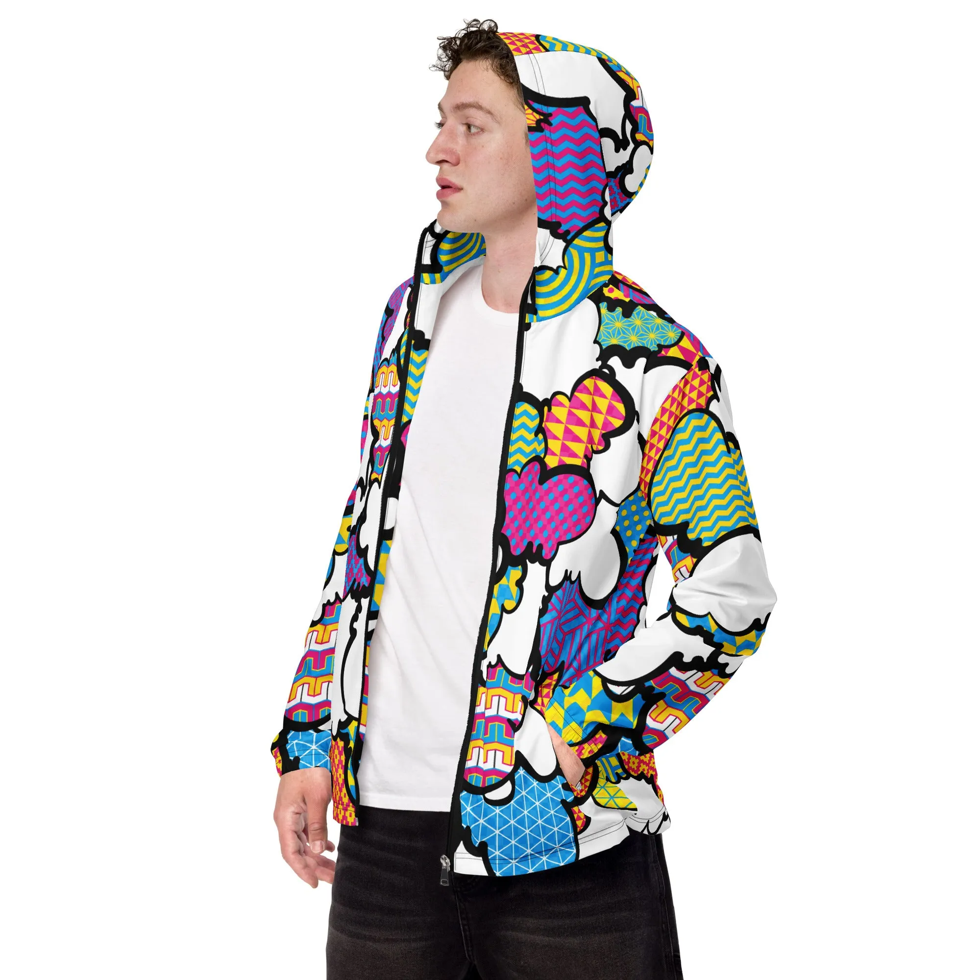 Men's CMYK Graffiti Clouds Zipped Windbreaker Hoodie 001