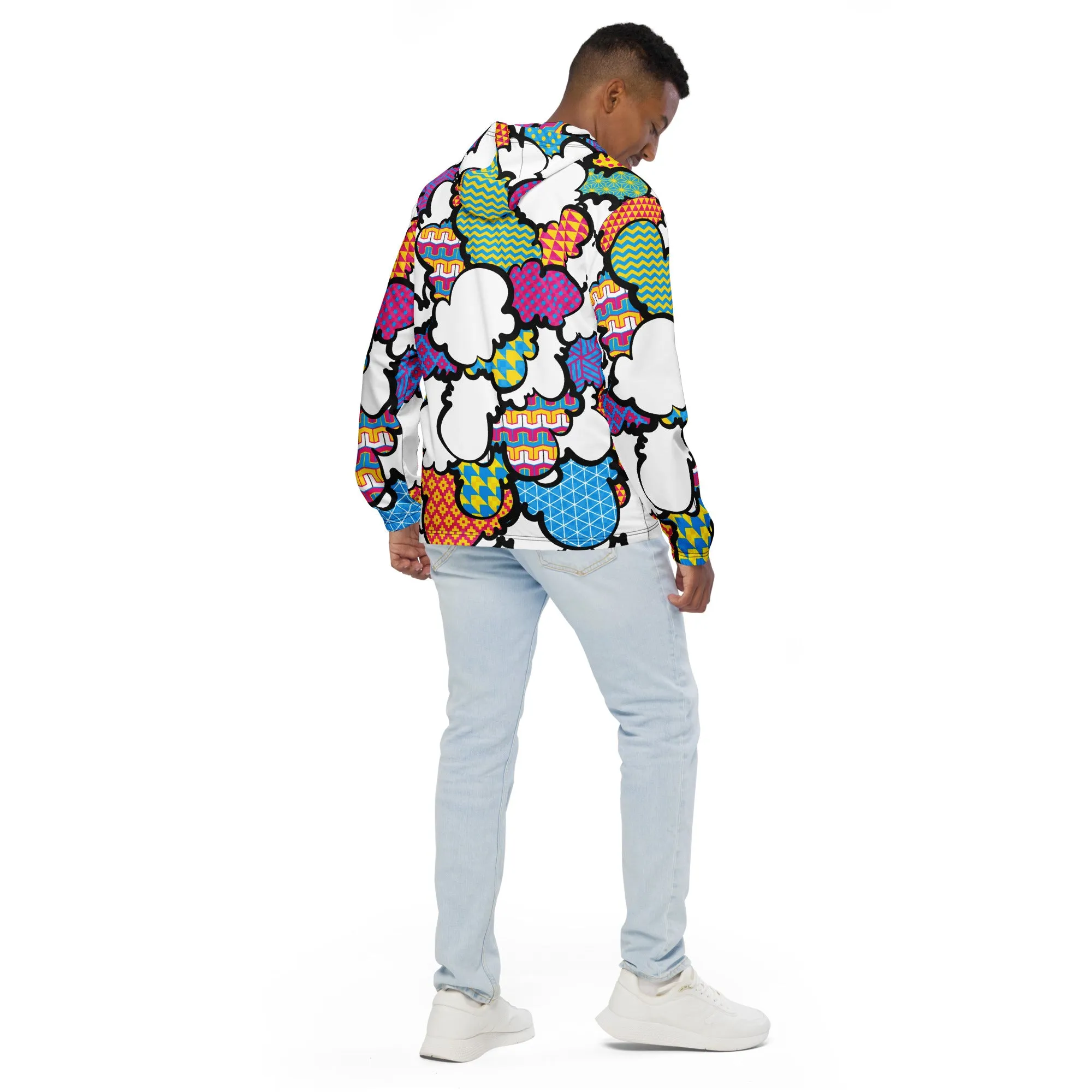 Men's CMYK Graffiti Clouds Zipped Windbreaker Hoodie 001