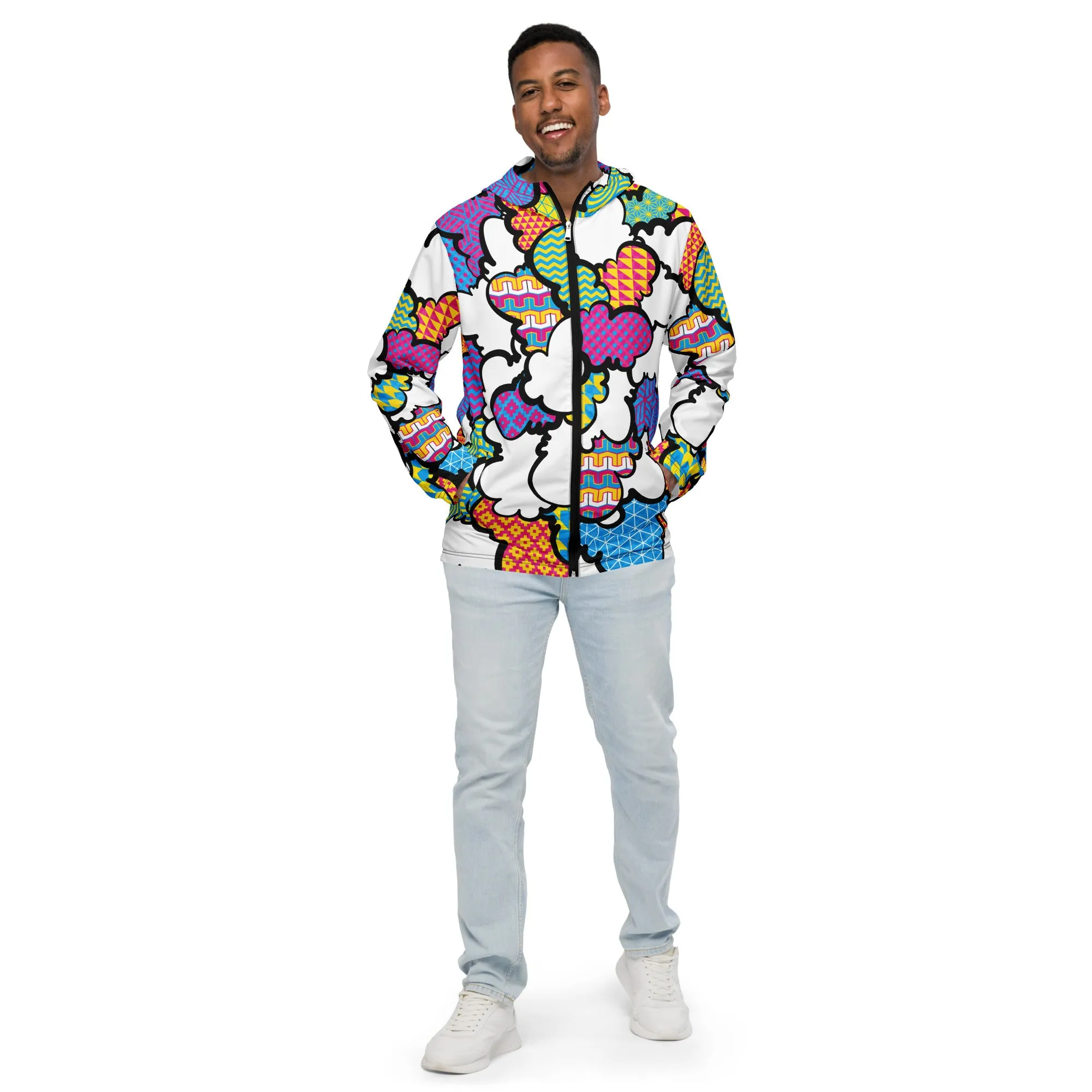 Men's CMYK Graffiti Clouds Zipped Windbreaker Hoodie 001