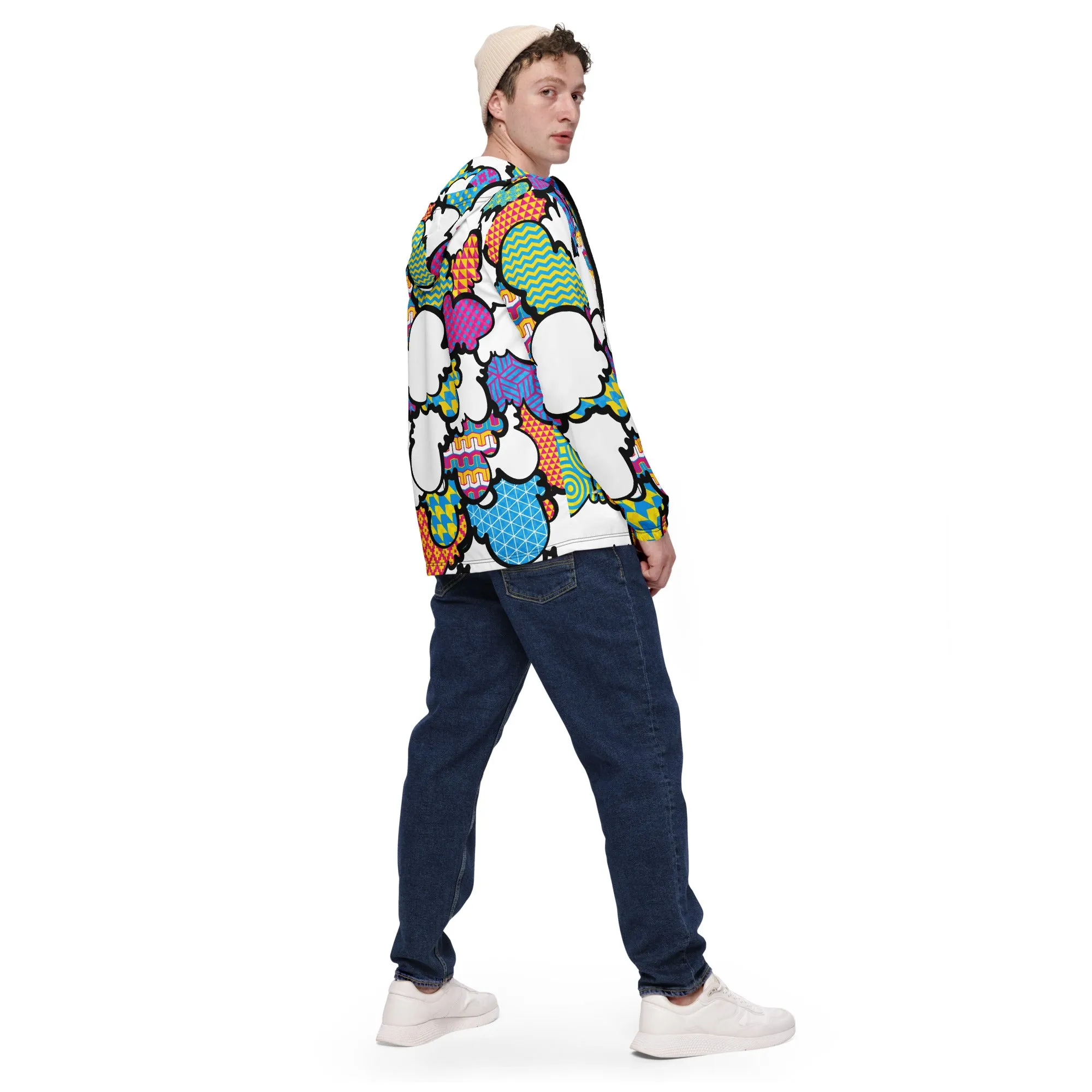 Men's CMYK Graffiti Clouds Zipped Windbreaker Hoodie 001