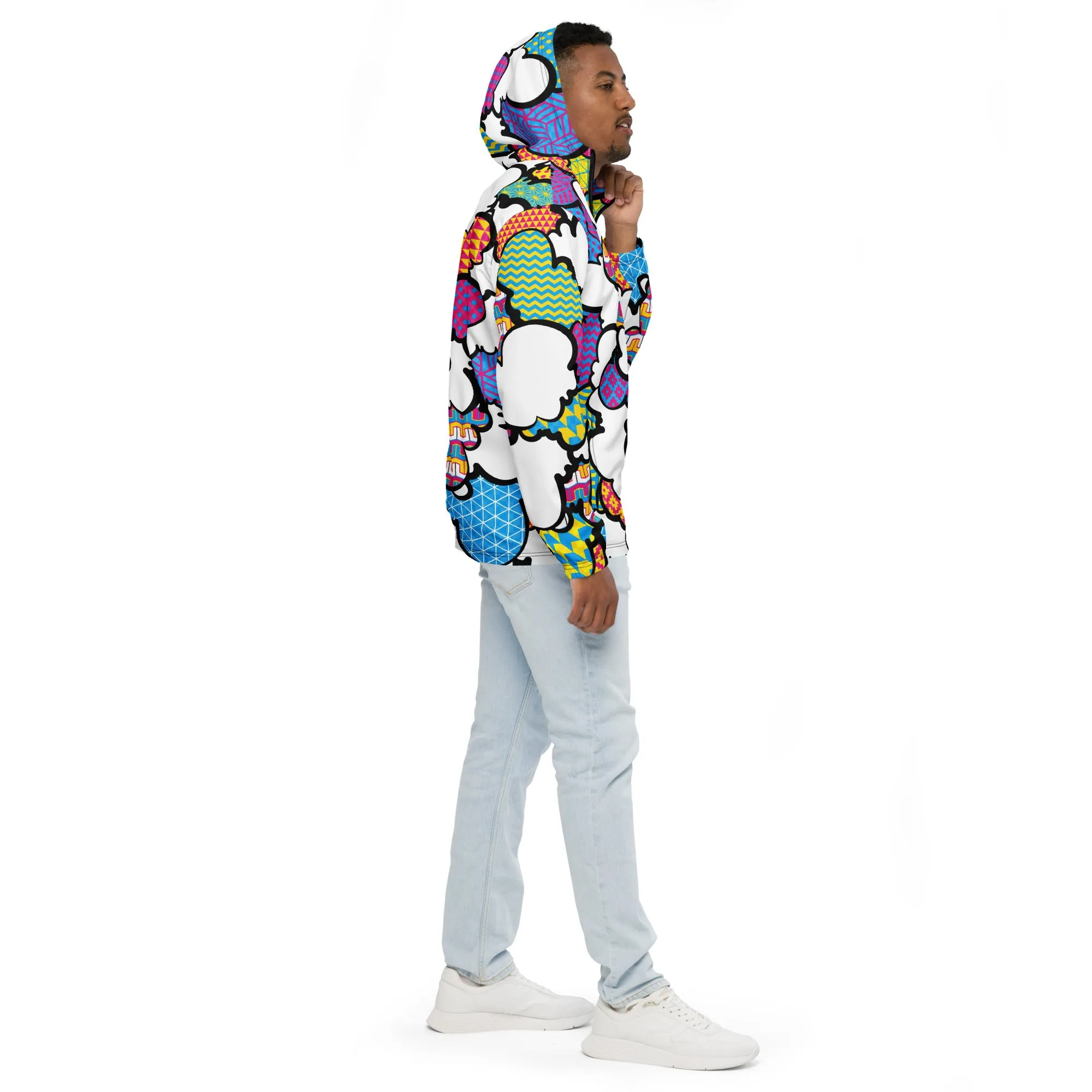 Men's CMYK Graffiti Clouds Zipped Windbreaker Hoodie 001