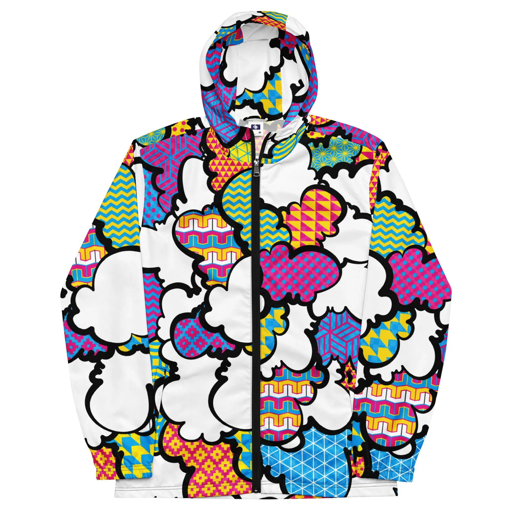 Men's CMYK Graffiti Clouds Zipped Windbreaker Hoodie 001