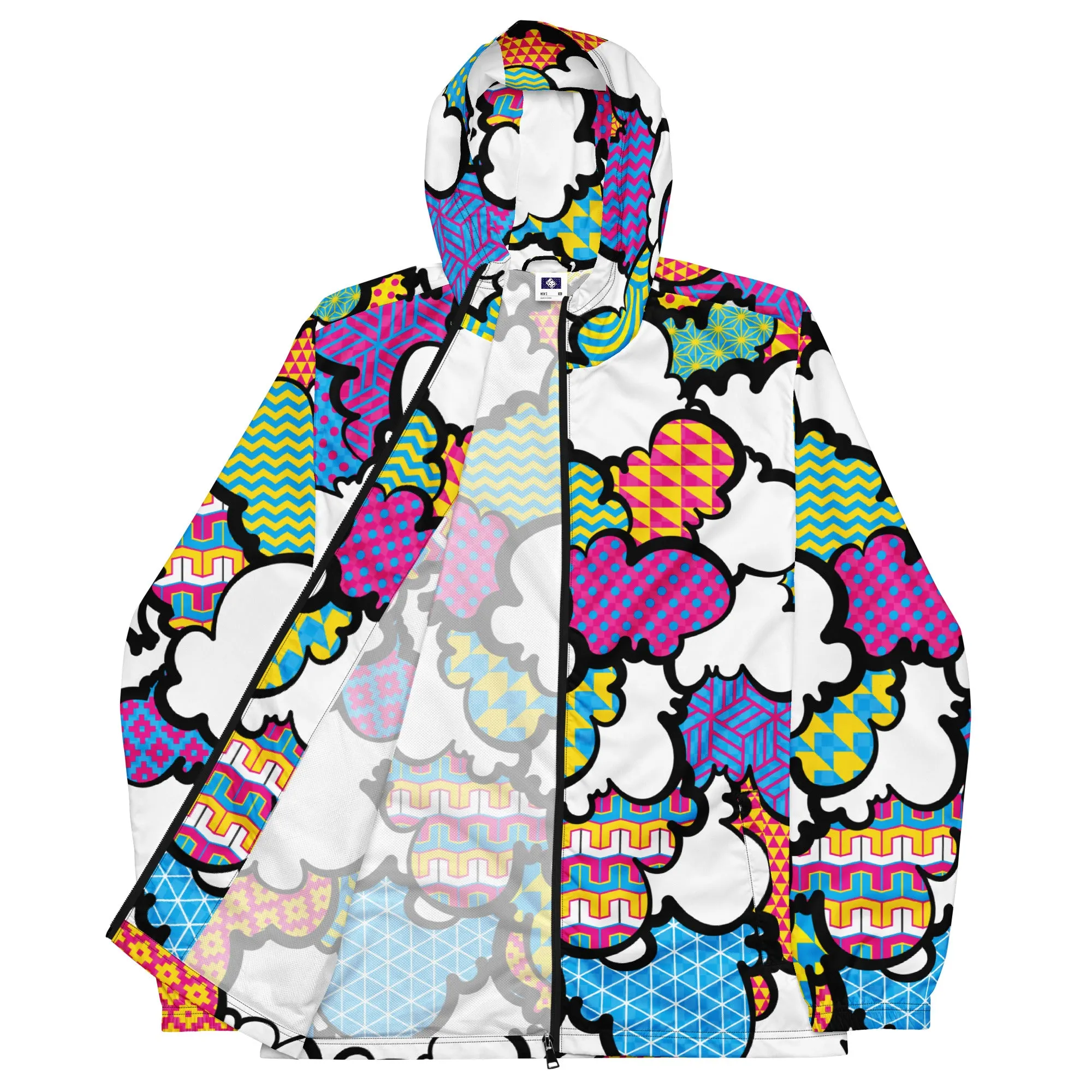 Men's CMYK Graffiti Clouds Zipped Windbreaker Hoodie 001