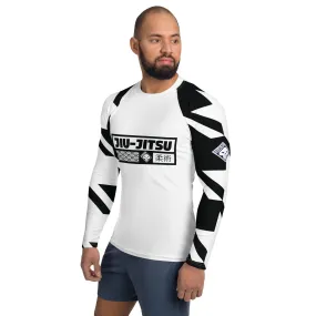 Mens Long Sleeve BJJ Rash Guard - Jiu-Jitsu 023 - Houndstooth 001 Blanc