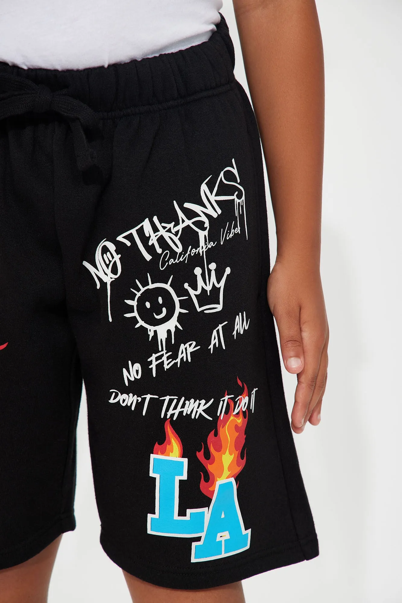 Mini No Thanks Fleece Shorts - Black/combo