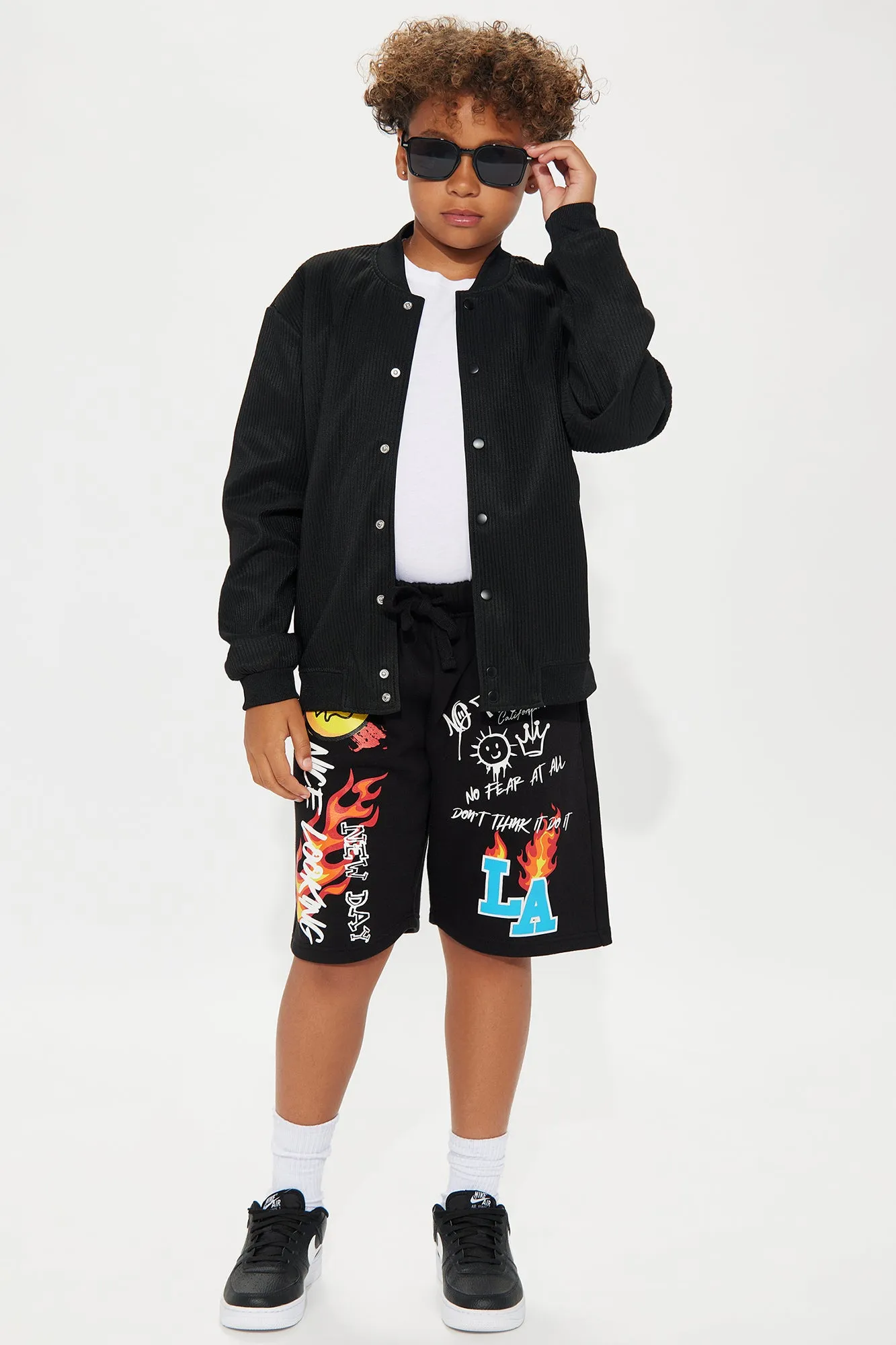 Mini No Thanks Fleece Shorts - Black/combo