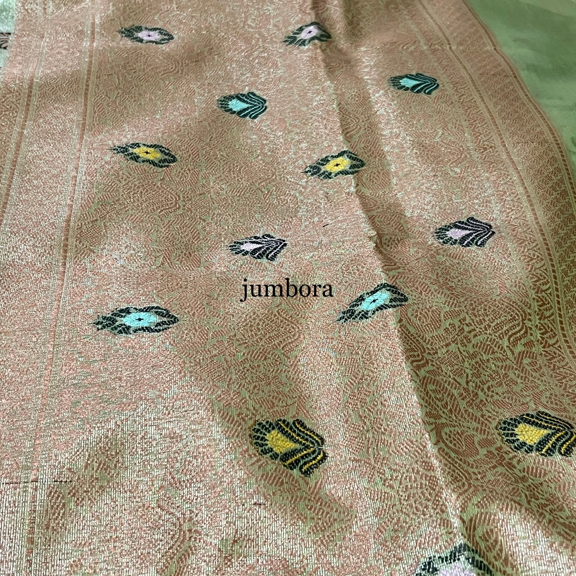 Mint Green Woven Embroidery Chanderi Tissue Silk Saree with Stitched blouse