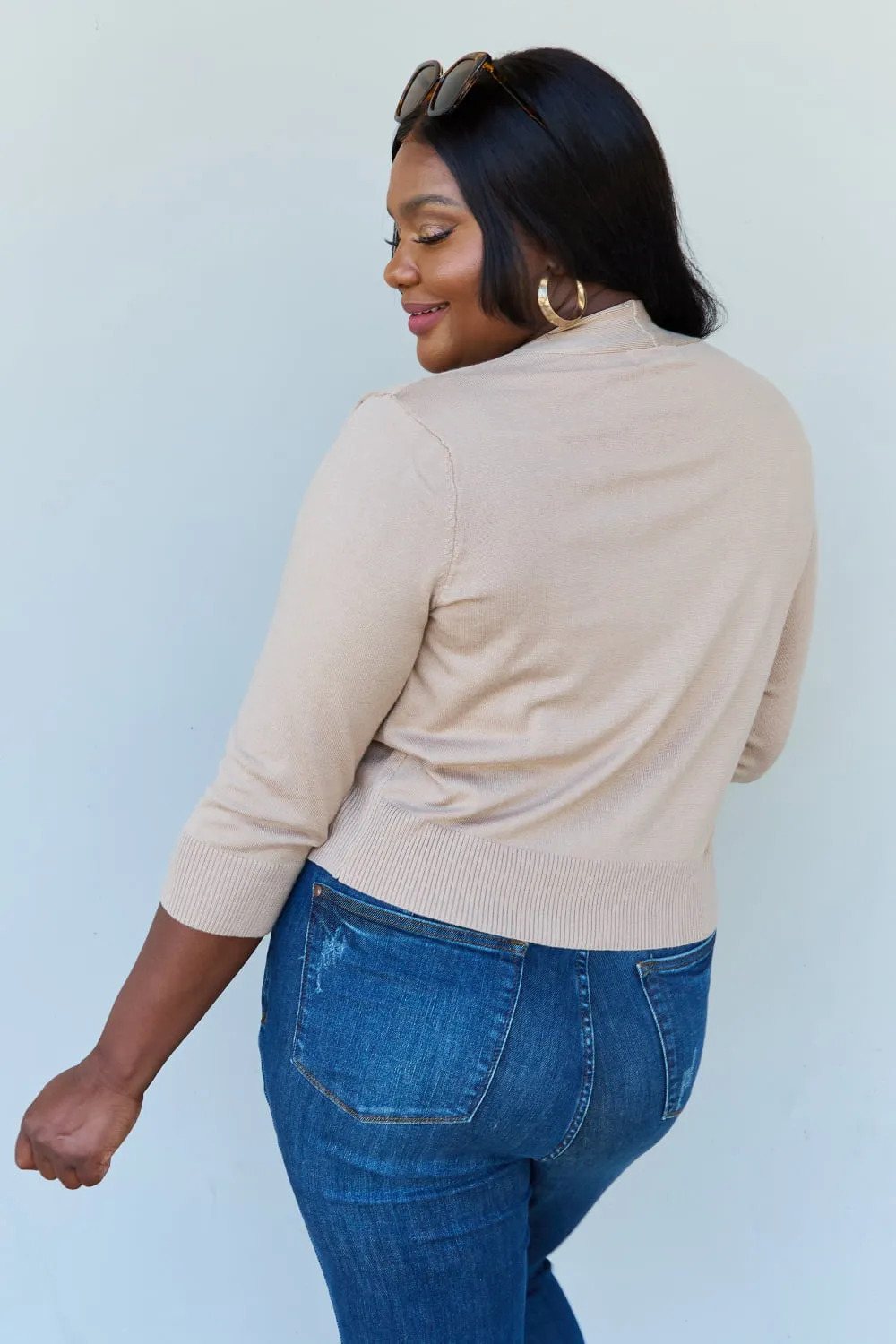 My Favorite 3/4 Sleeve Cropped Cardigan in Khaki