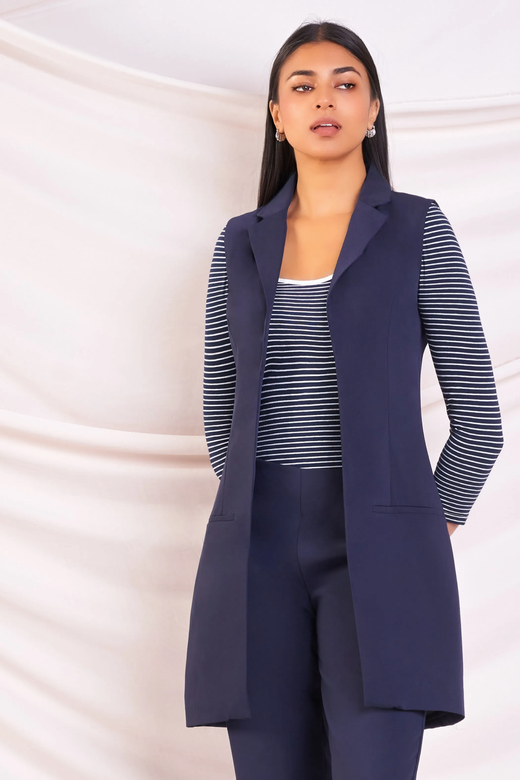 Navy Longline Waistcoat