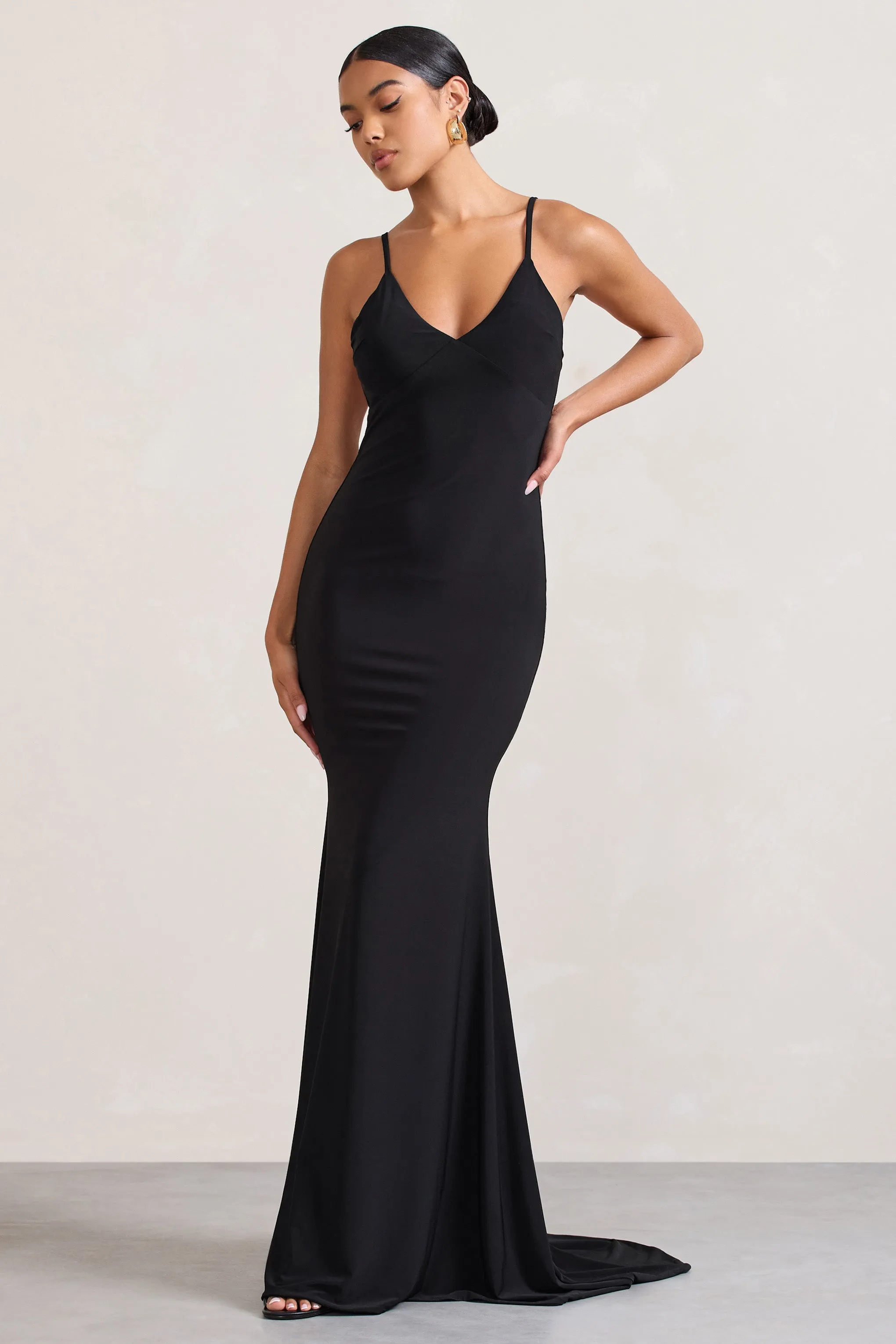 Naya | Black Strappy V-Neck Fishtail Maxi Dress