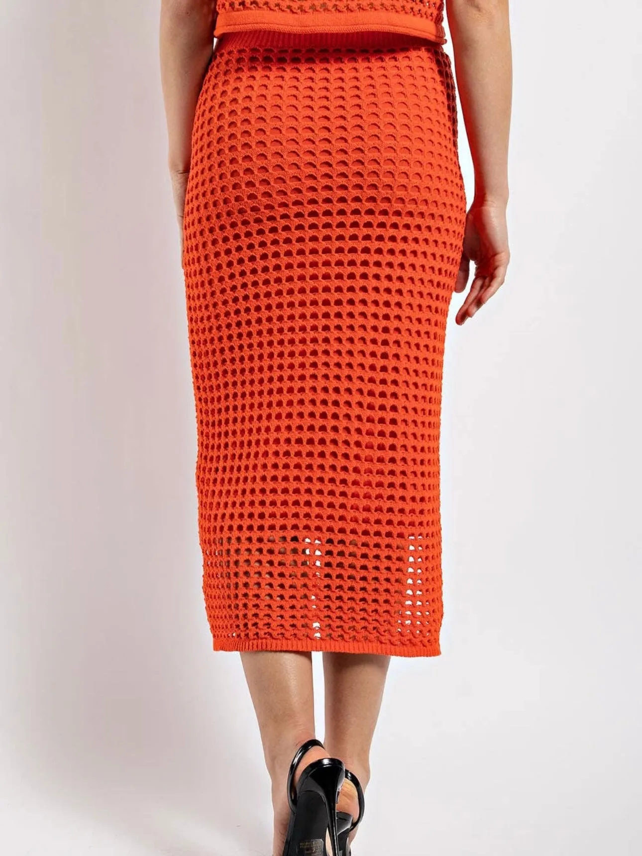 Orange Weave Knit Midi Skirt | Part of Set