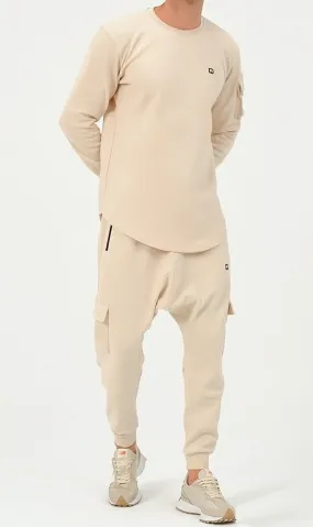 QL Sniper Set Cargo Joggers and Longline Top in Beige