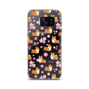 "Cherry Blossoms" Corgi Clear Samsung Phone Case