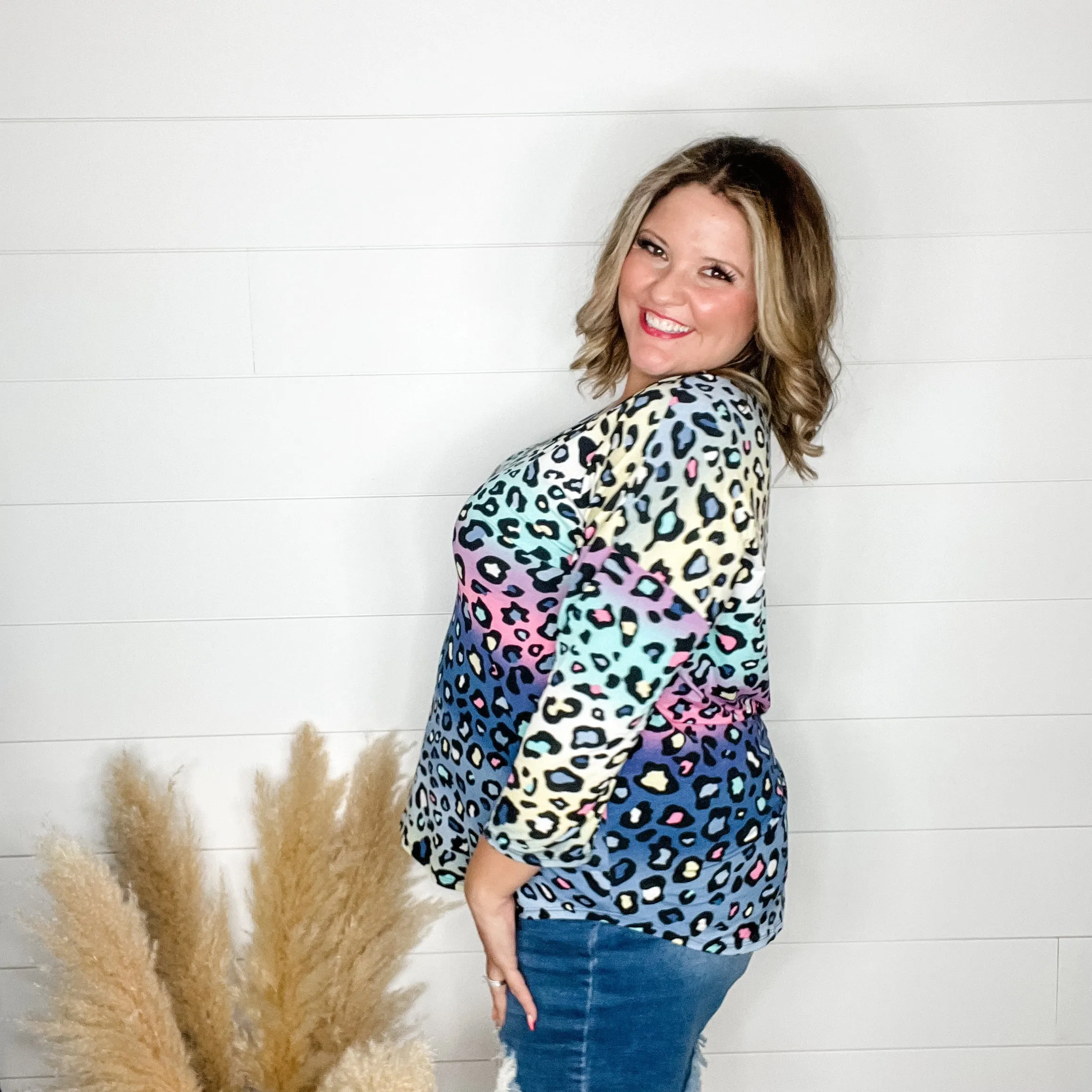 "Couldn't Help It" Animal Print 3/4 Sleeve V Neck