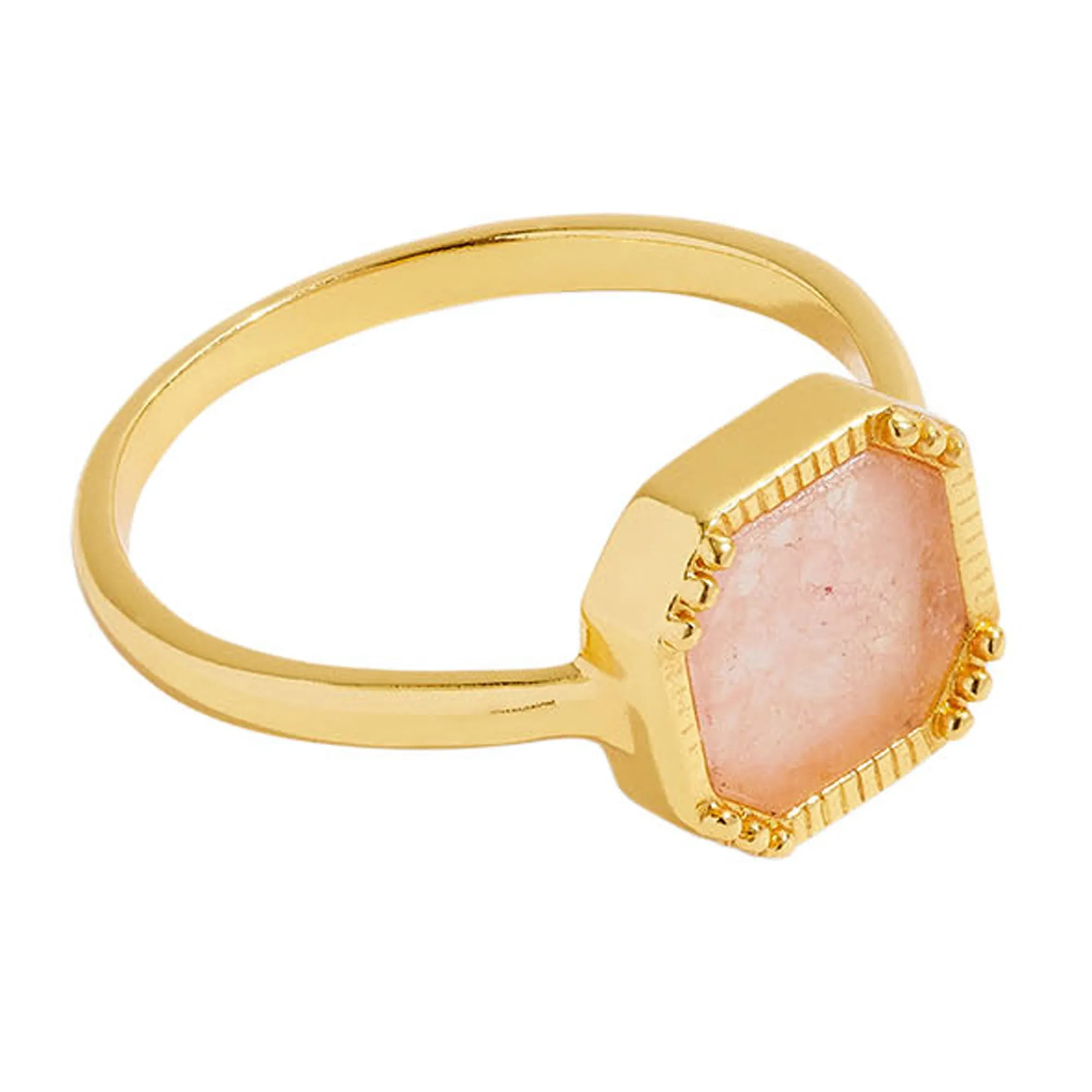 Real Gold Plated Z Hing Stone Square Slice Rose Quartz Ring For Women By Accessorize London-Small