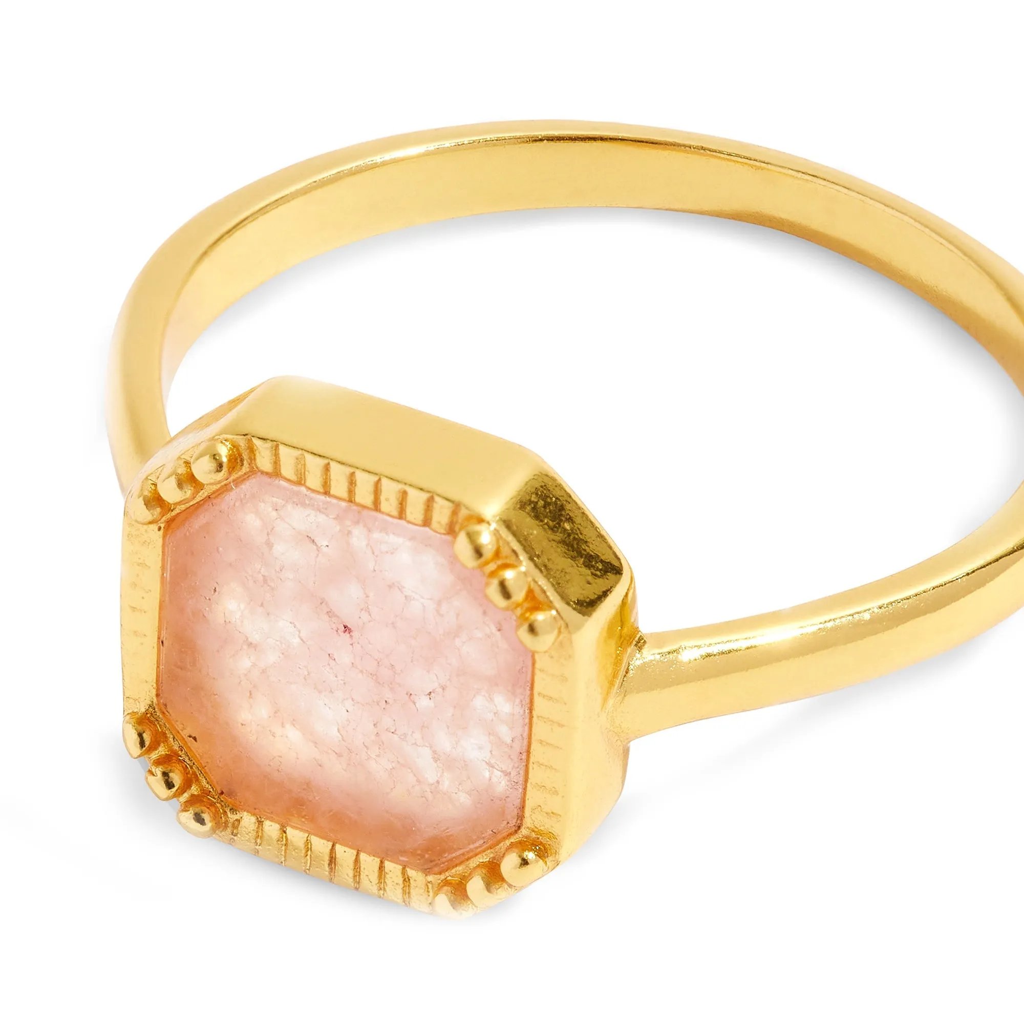 Real Gold Plated Z Hing Stone Square Slice Rose Quartz Ring For Women By Accessorize London-Small