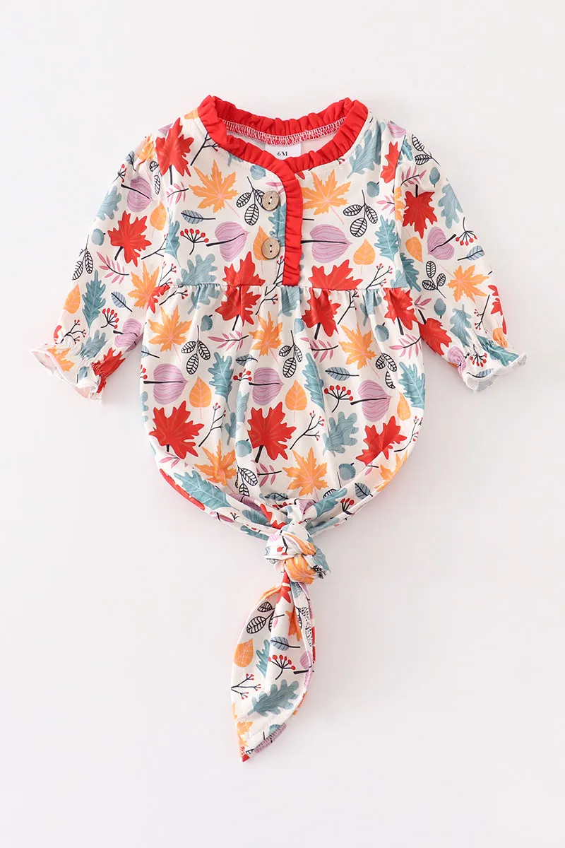 Red floral print baby gown