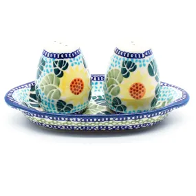 Salt & Pepper Set w/Tray in Ukrainian Sunflower