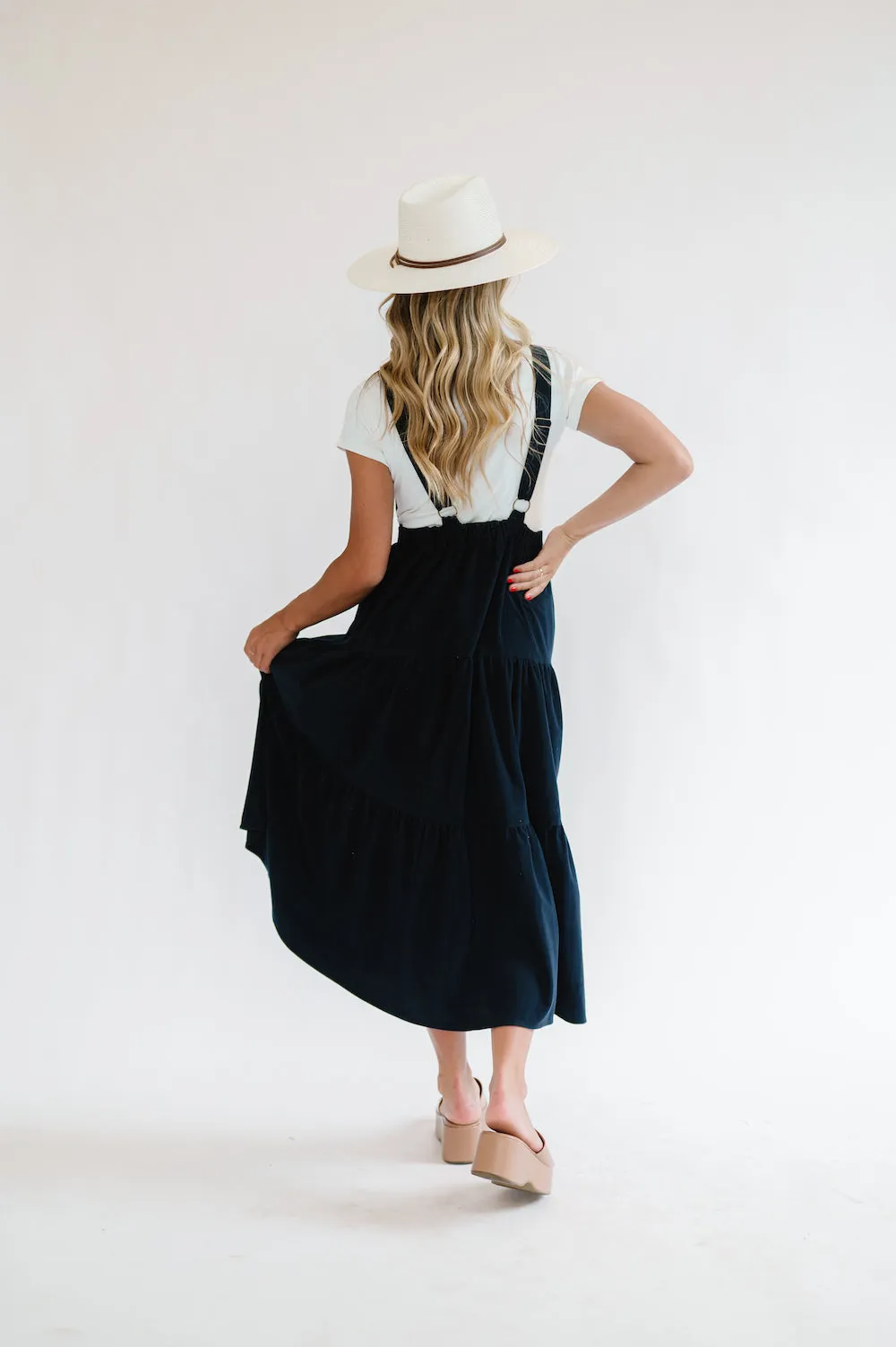 Shay Overall Dress in Navy Blue