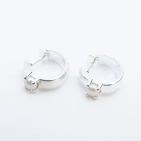 Silver Claw Set Pearl Hoops