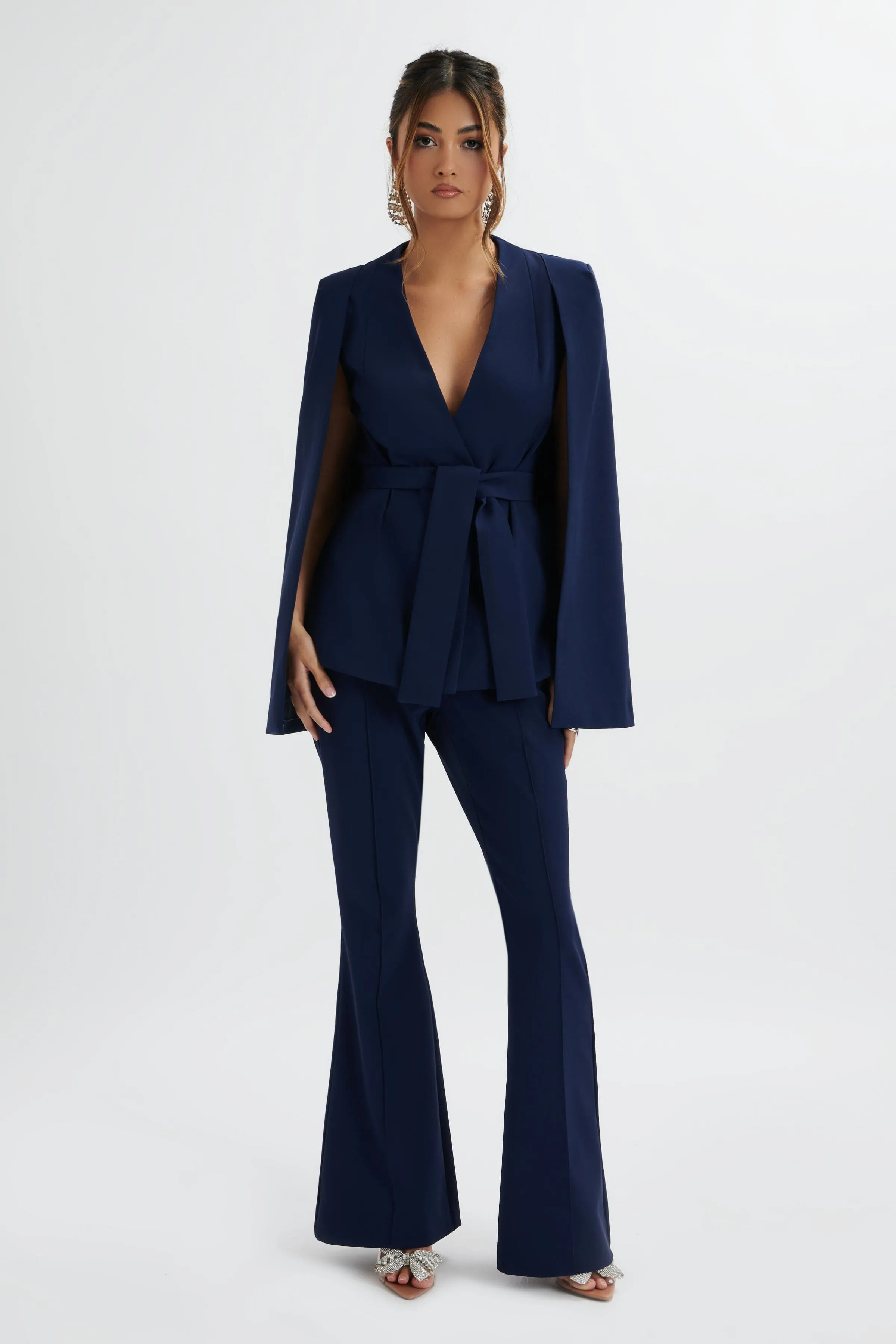 SKYE Belted Cape Blazer In Navy