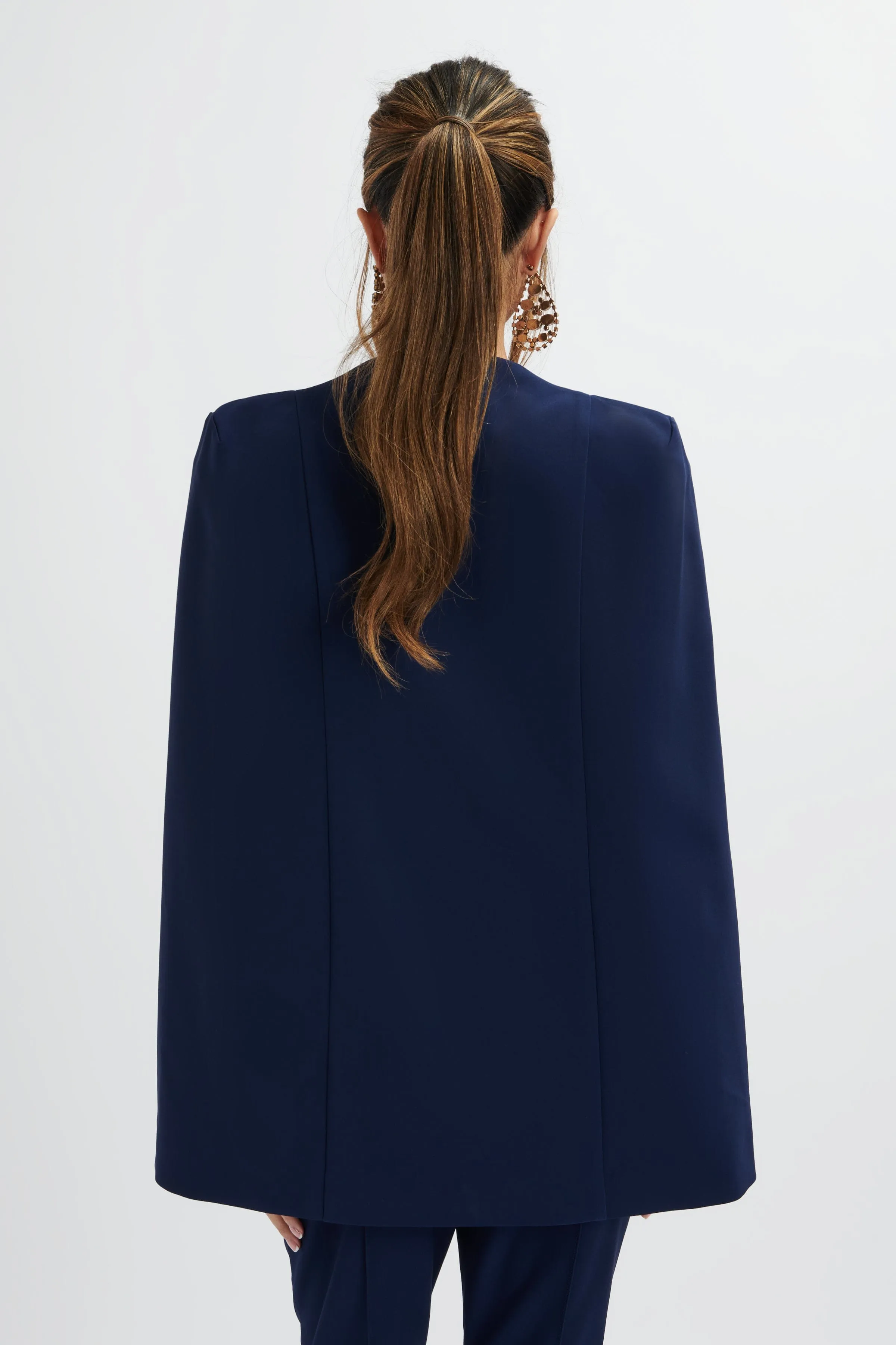 SKYE Belted Cape Blazer In Navy