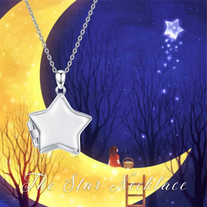 Sterling Silver Star Lockets Necklace That Holds Pictures Star Jewelry Gifts for Women Girls Photo Necklace for Birthday Gifts