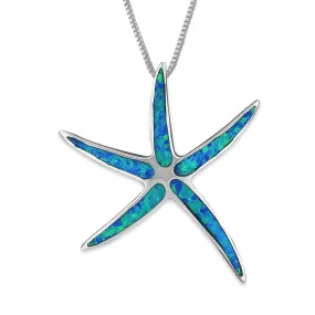 Sterling Silver Synthetic Blue Opal Starfish Pendant Necklace, 16 2" Extender