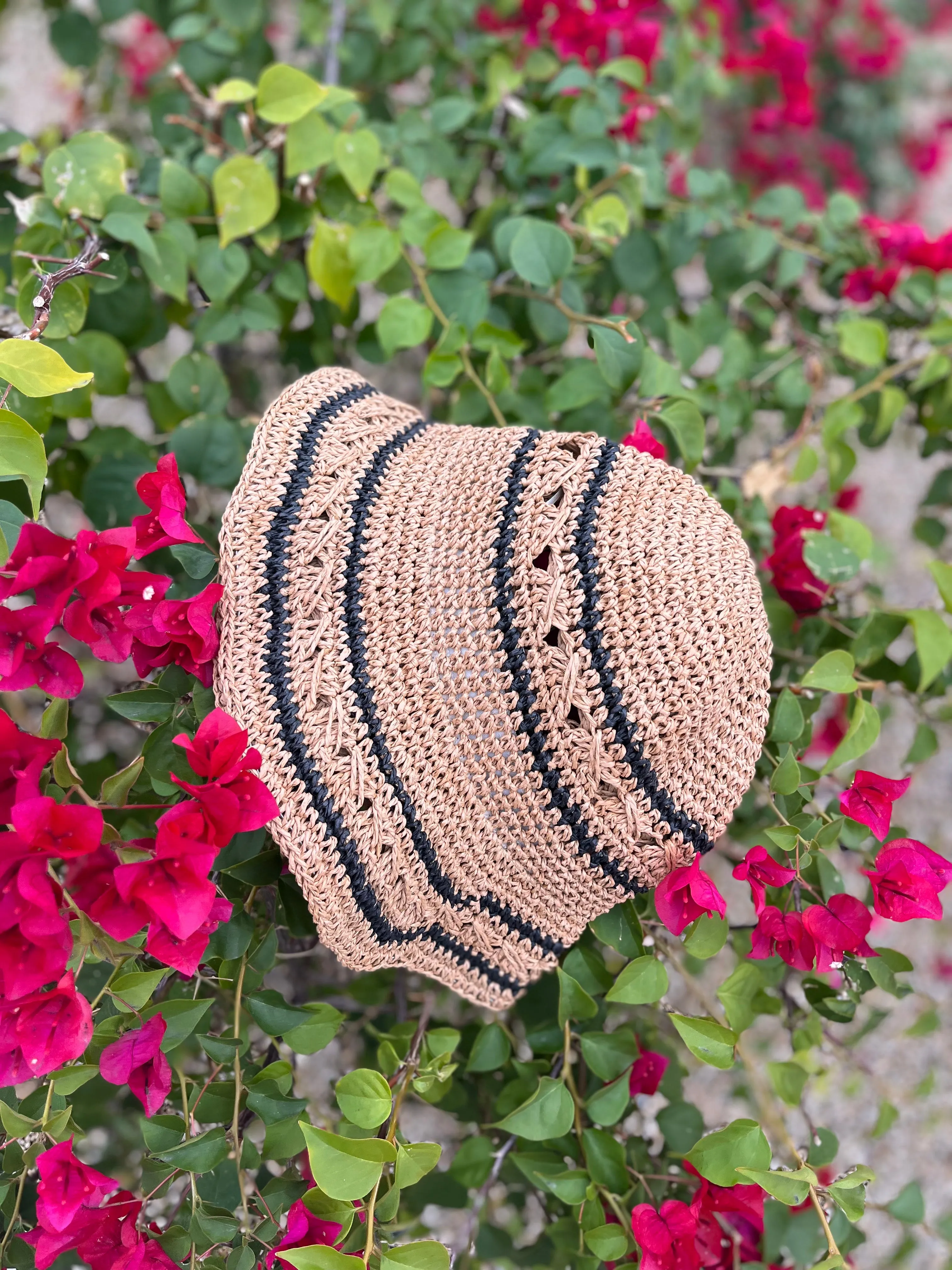 Striped Straw Crochet Knit Bucket Hat