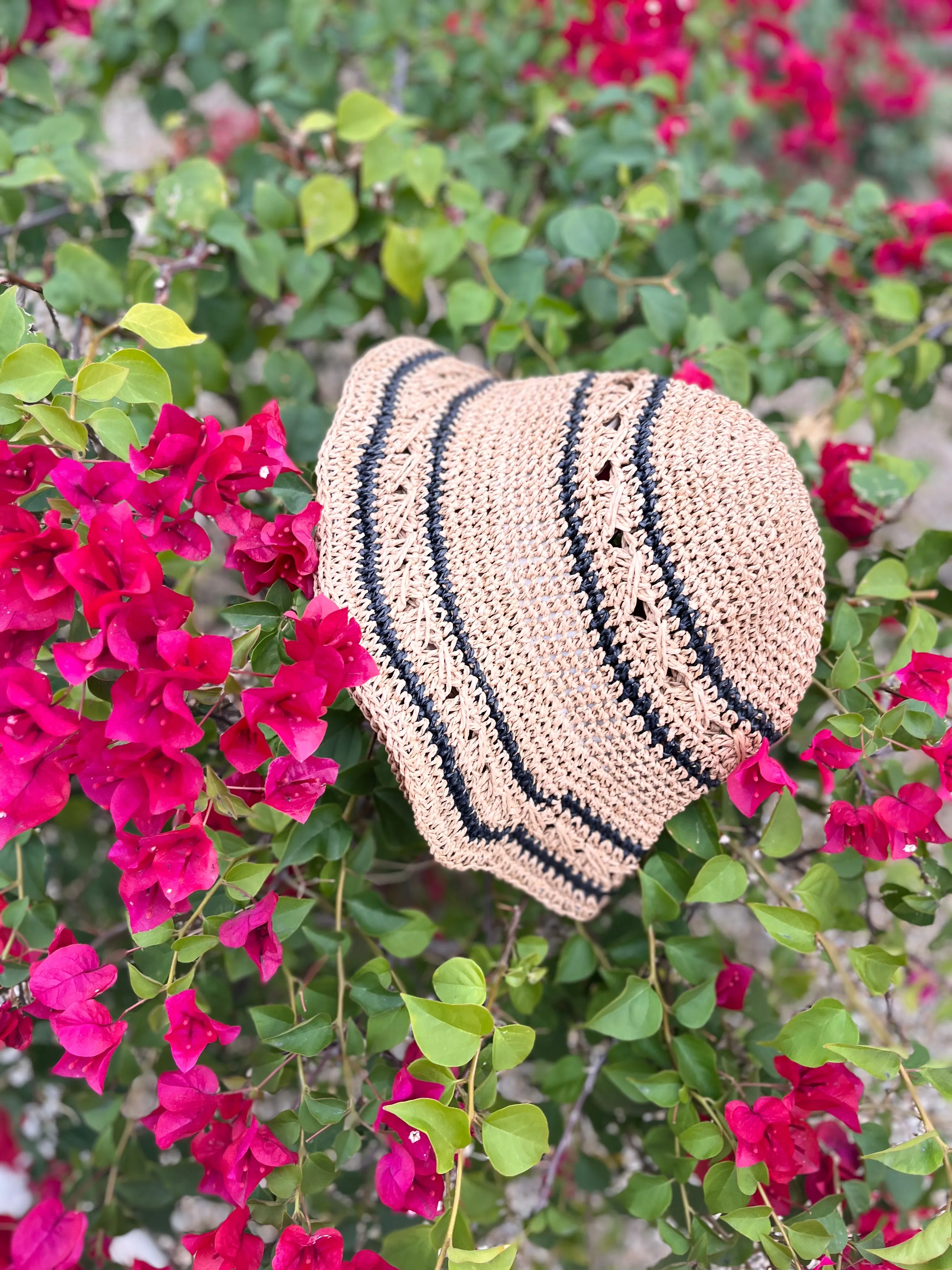 Striped Straw Crochet Knit Bucket Hat