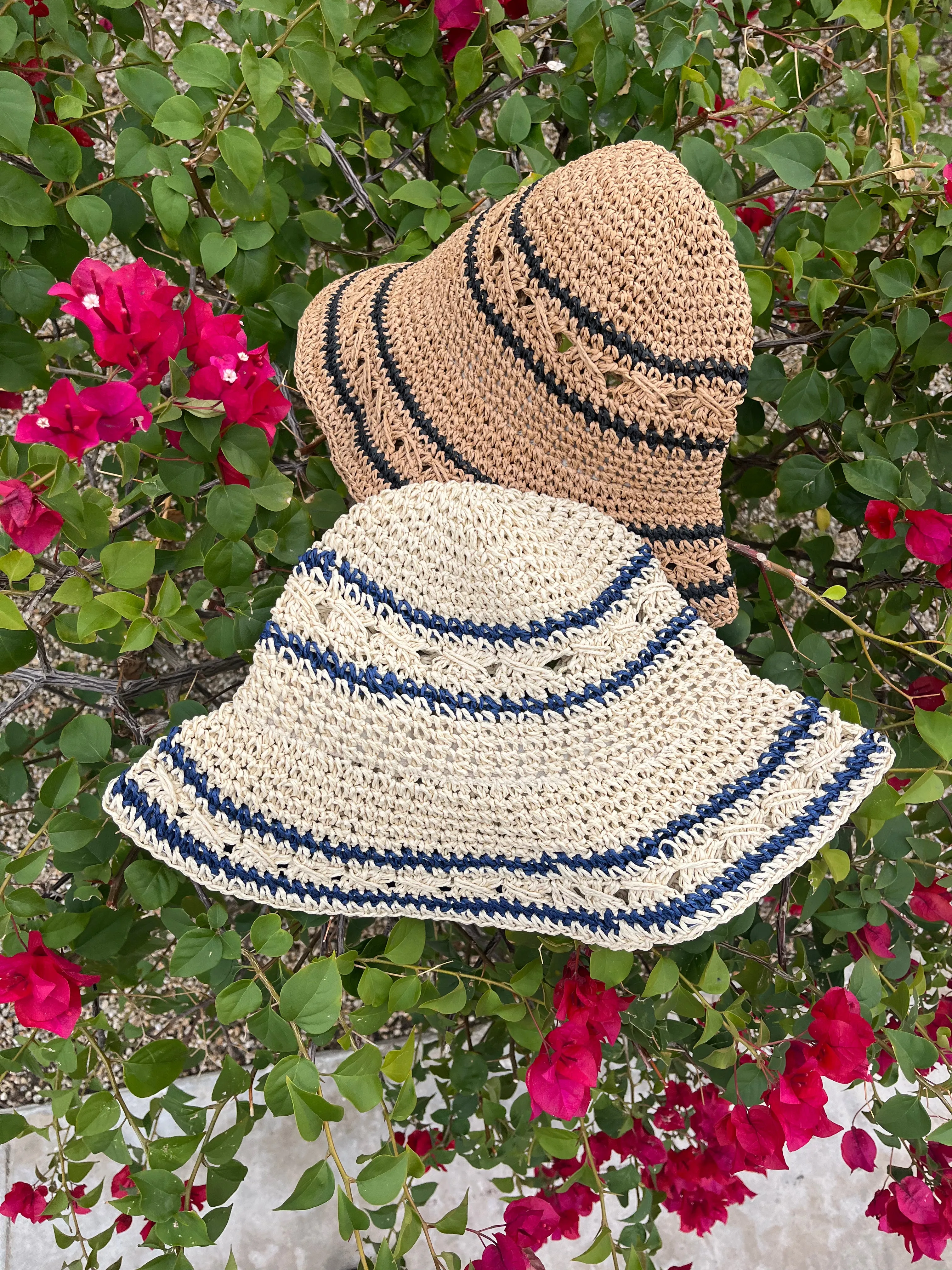 Striped Straw Crochet Knit Bucket Hat