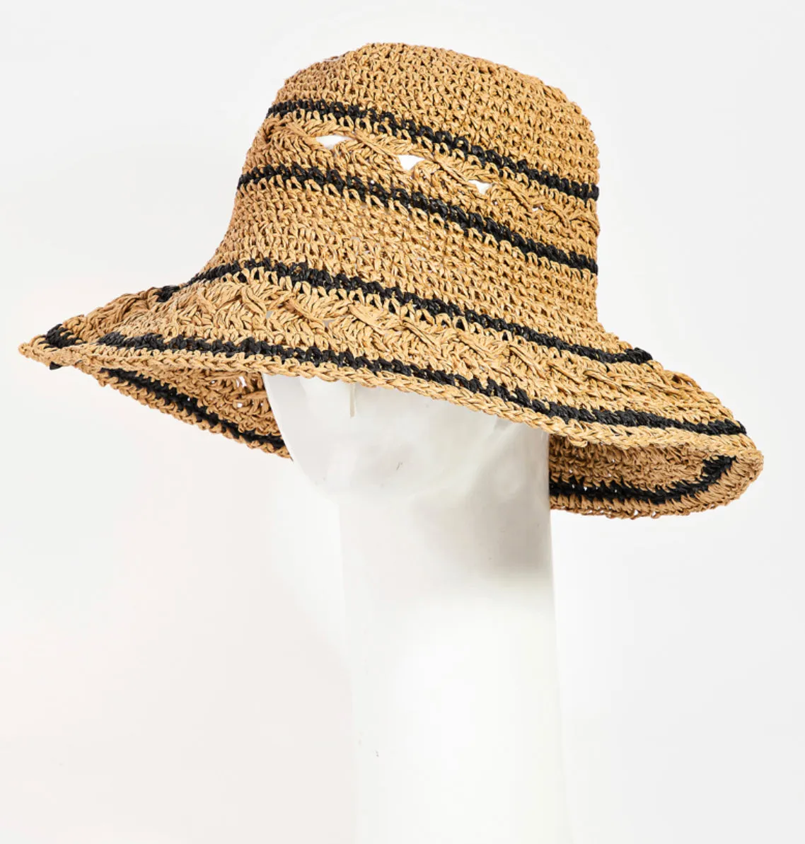 Striped Straw Crochet Knit Bucket Hat