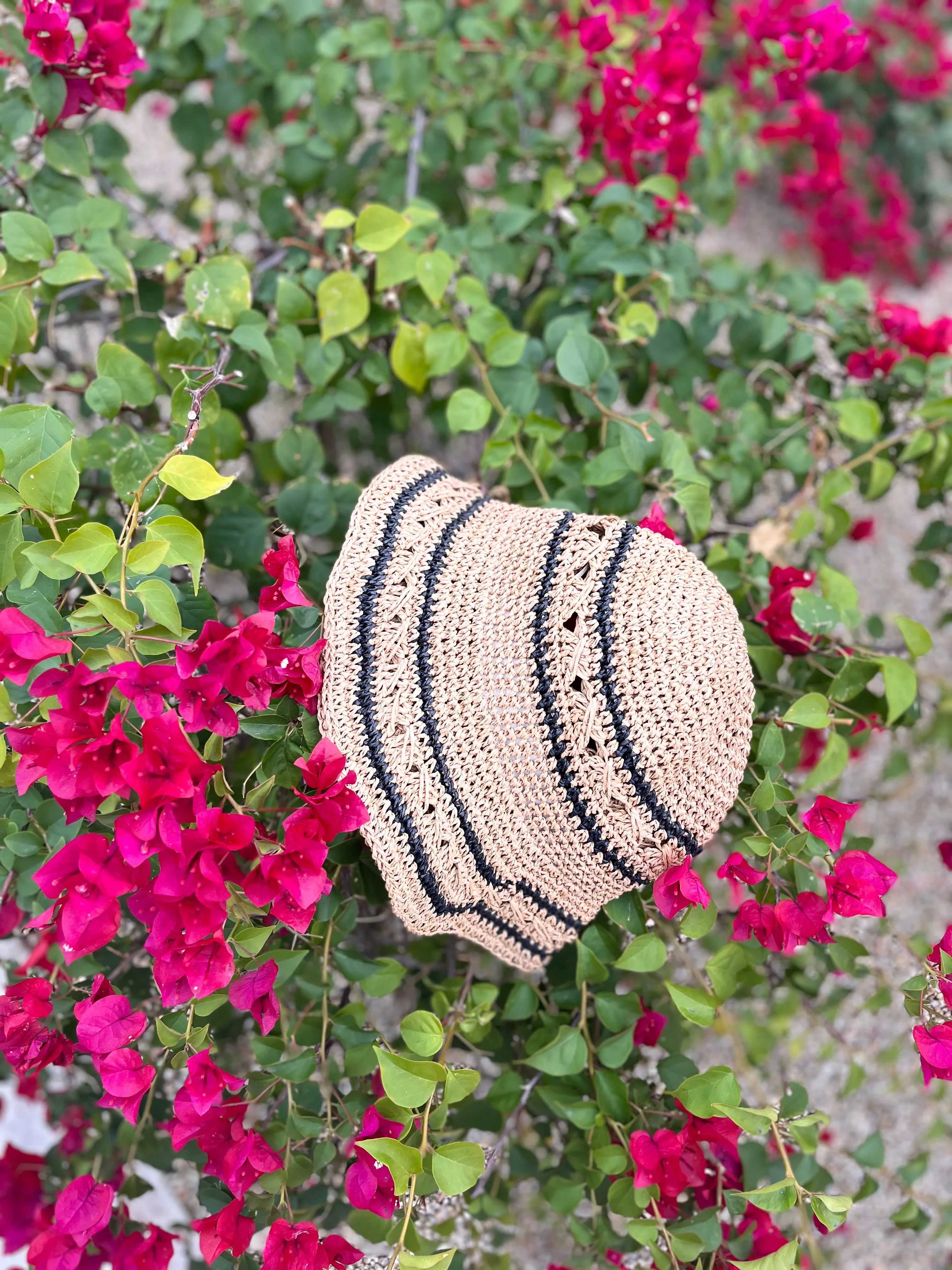 Striped Straw Crochet Knit Bucket Hat