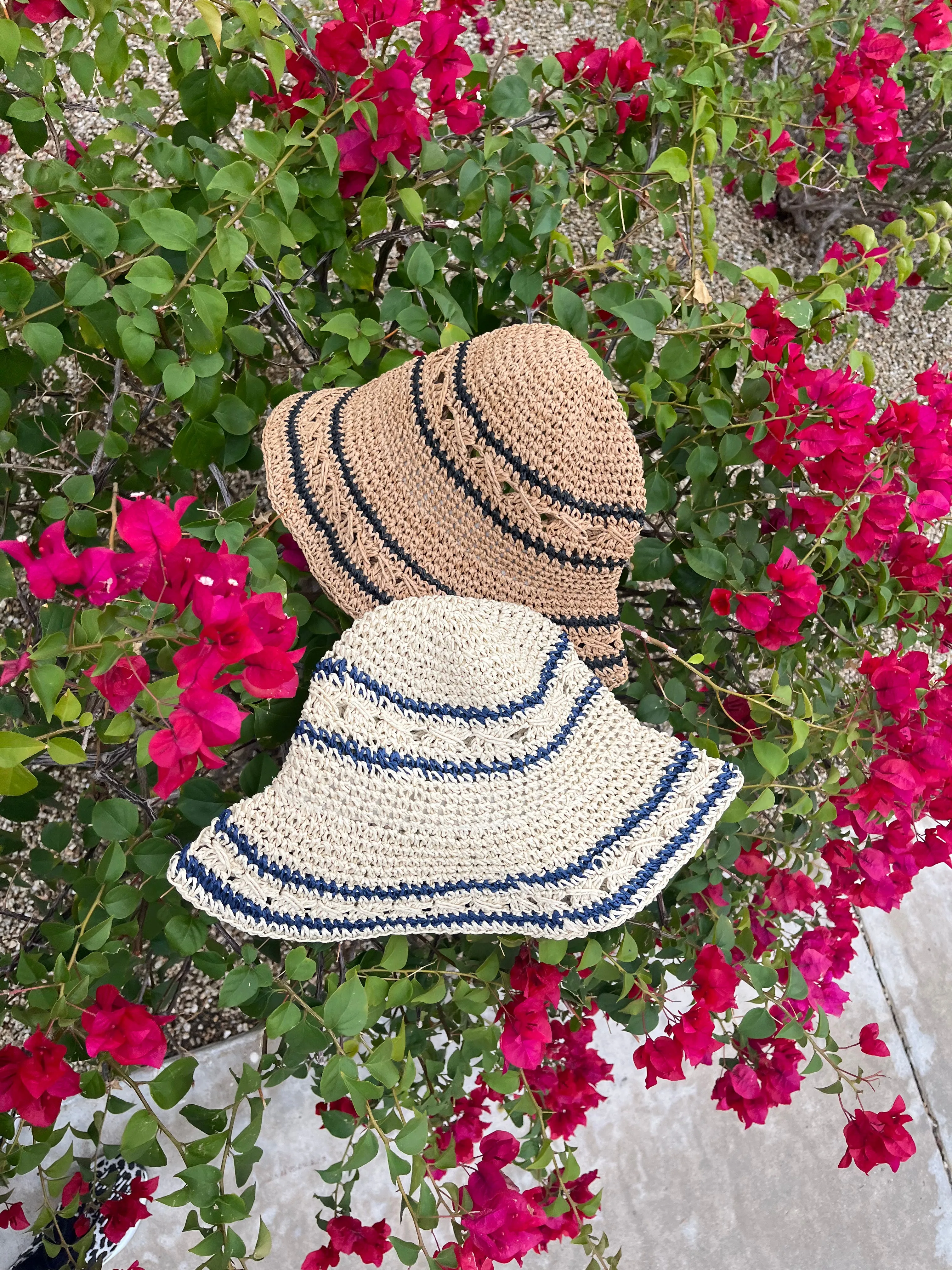 Striped Straw Crochet Knit Bucket Hat