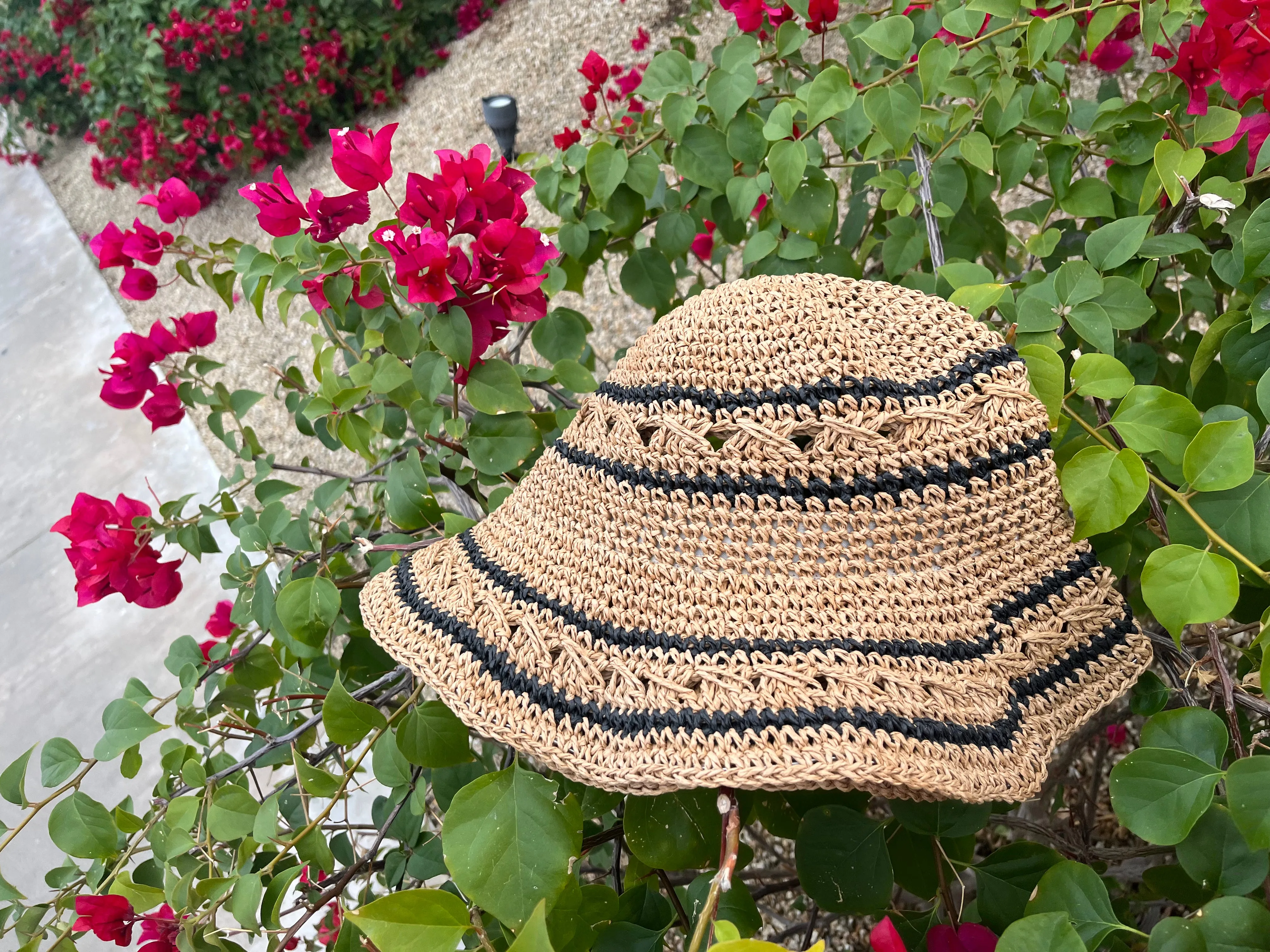 Striped Straw Crochet Knit Bucket Hat