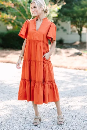 Sugarlips: Make A Statement Rust Orange Tiered Midi Dress