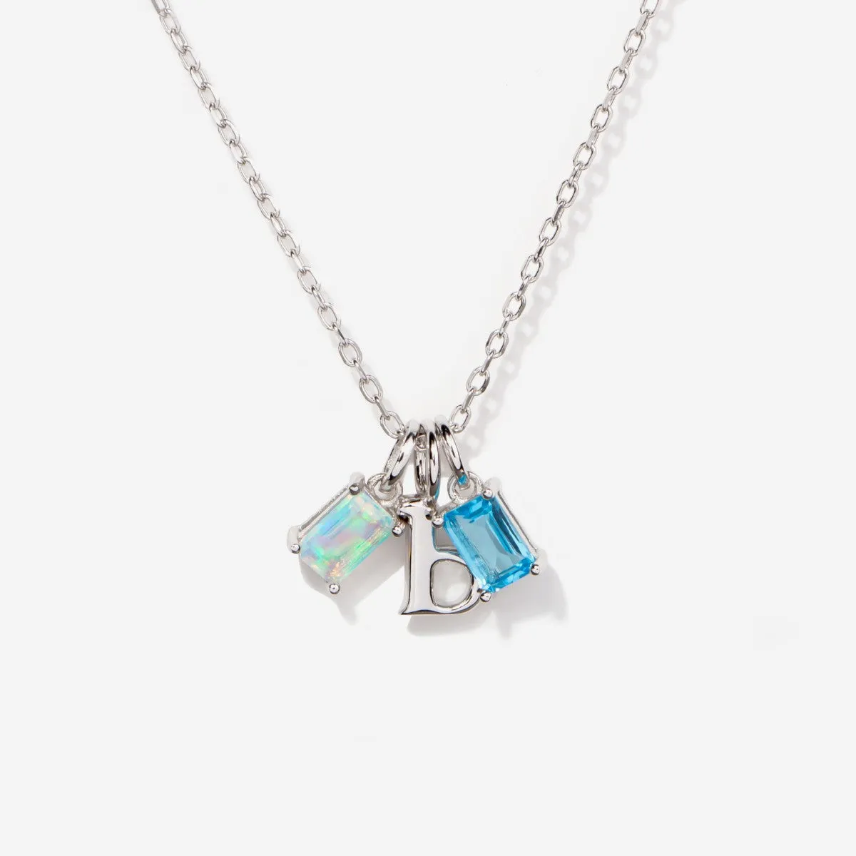 Two Birthstone Initial Silver Necklace