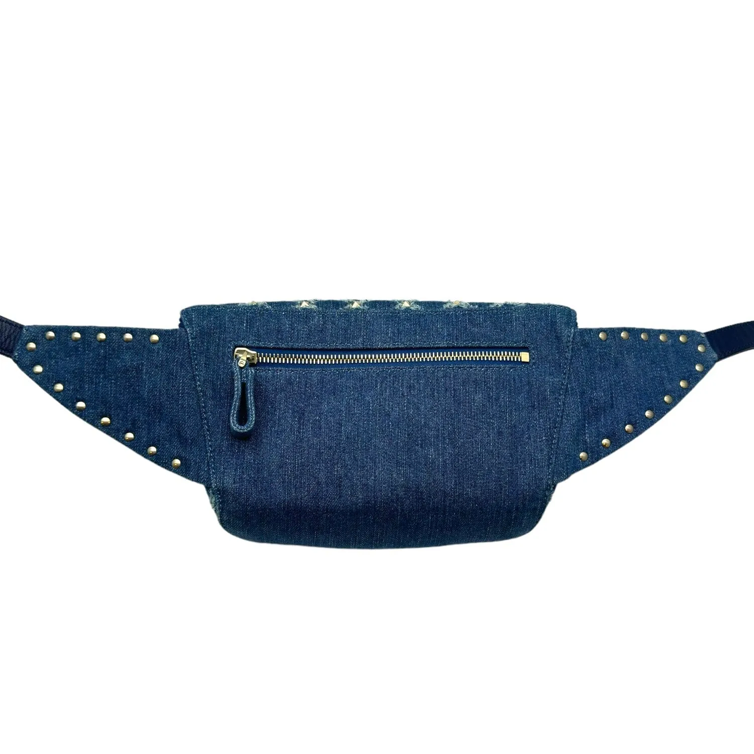 VALENTINO Denim Quilted Rockstud Spike Belt Bag - Blue