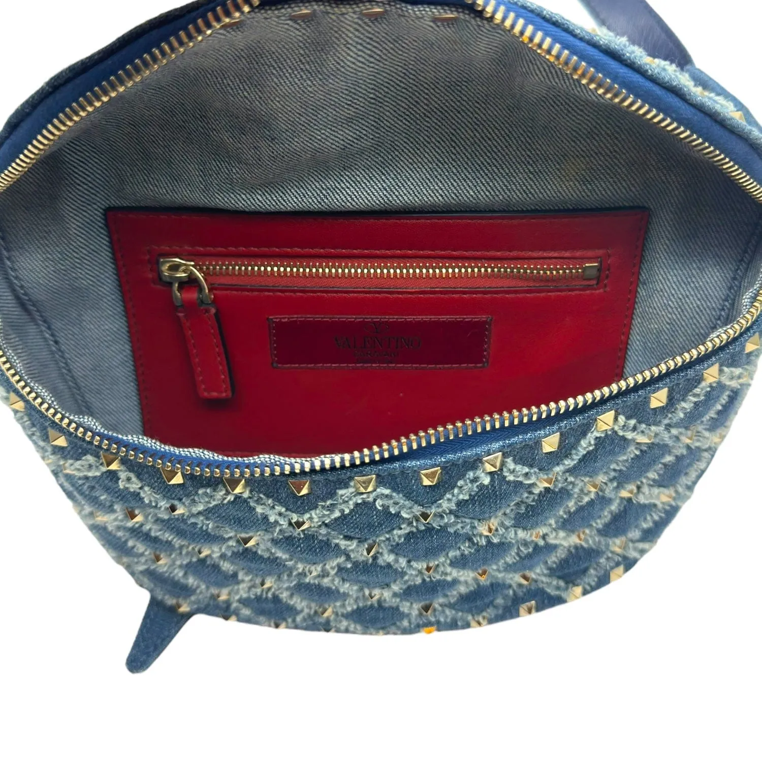 VALENTINO Denim Quilted Rockstud Spike Belt Bag - Blue