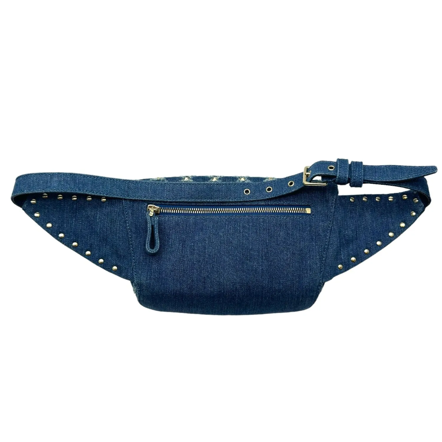 VALENTINO Denim Quilted Rockstud Spike Belt Bag - Blue