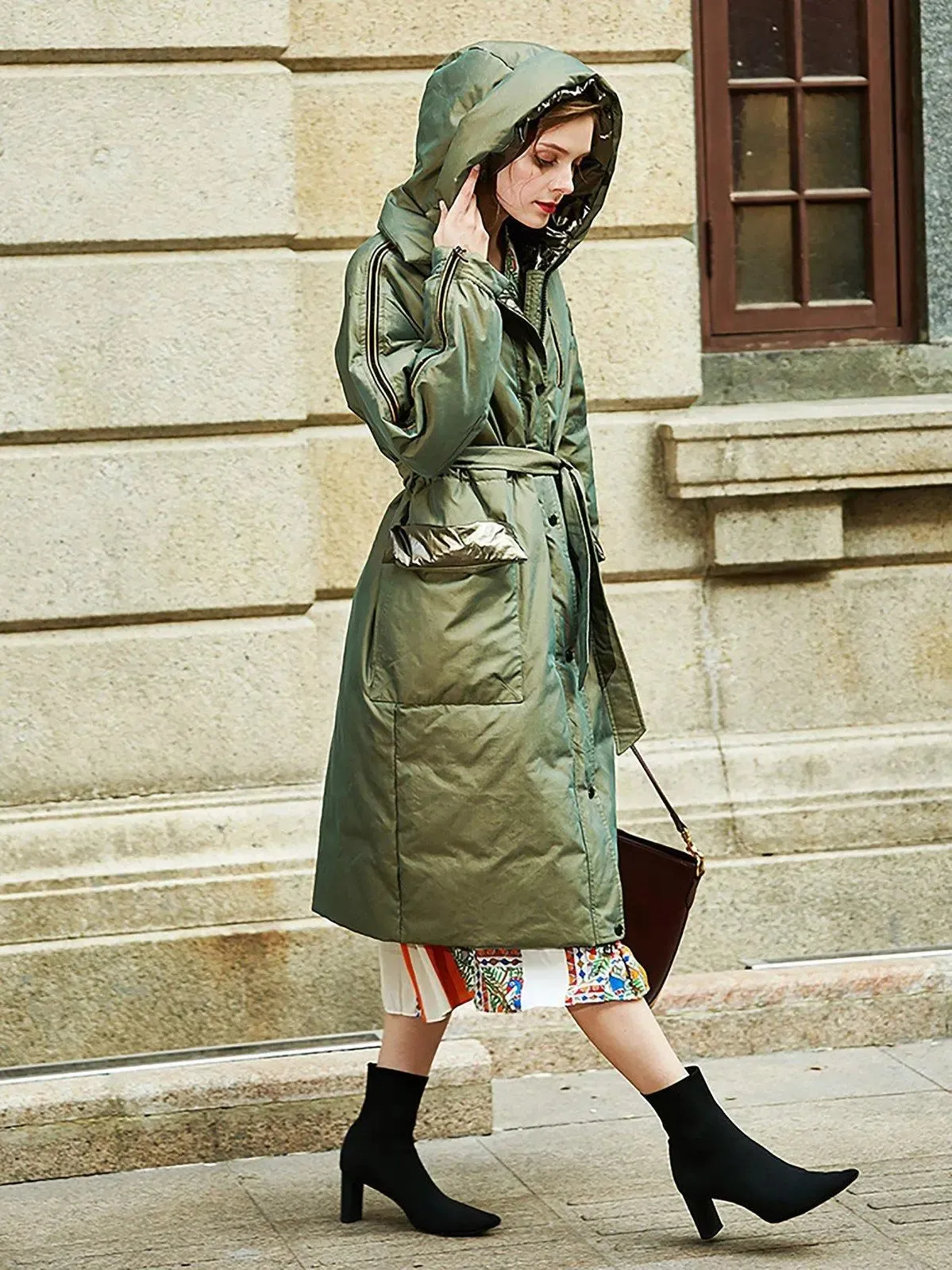 Women Long Hooded Down Coat,Hooded Long Down Coat,Green Down Puffer Coat,Warm Puffy Coat,Winter Coat Women,Oversize Down Coat,Quilted Puffer