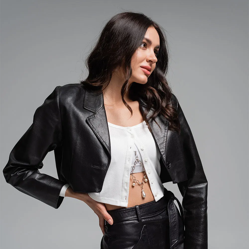 Women's Cropped Leather Blazer - Tina