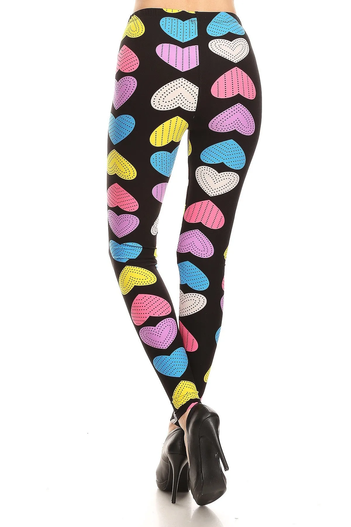 Women's Plus Pink Yellow Blue Big hearts Pattern Printed Leggings