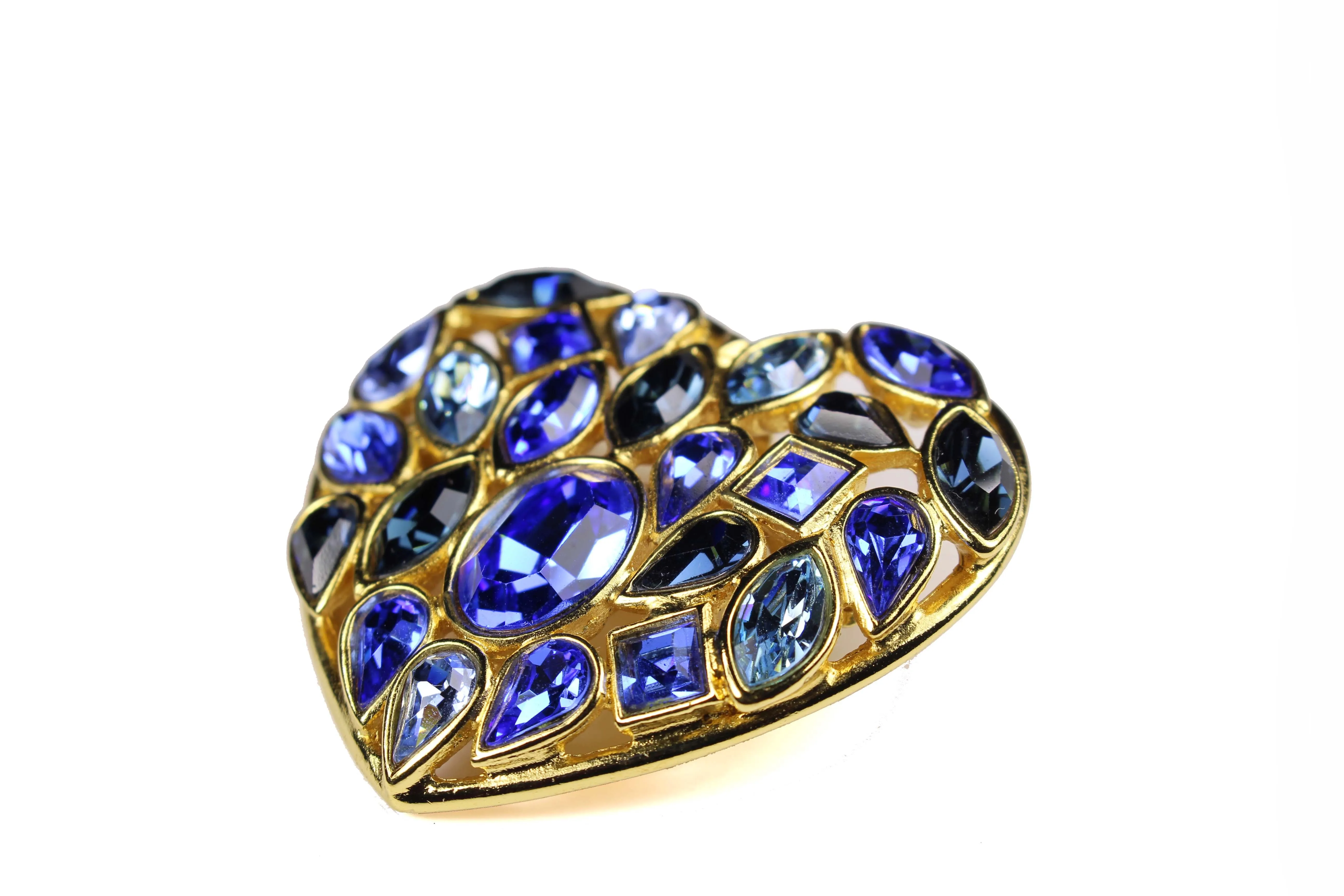 YVES SAINT LAURENT blue heart pendant brooch